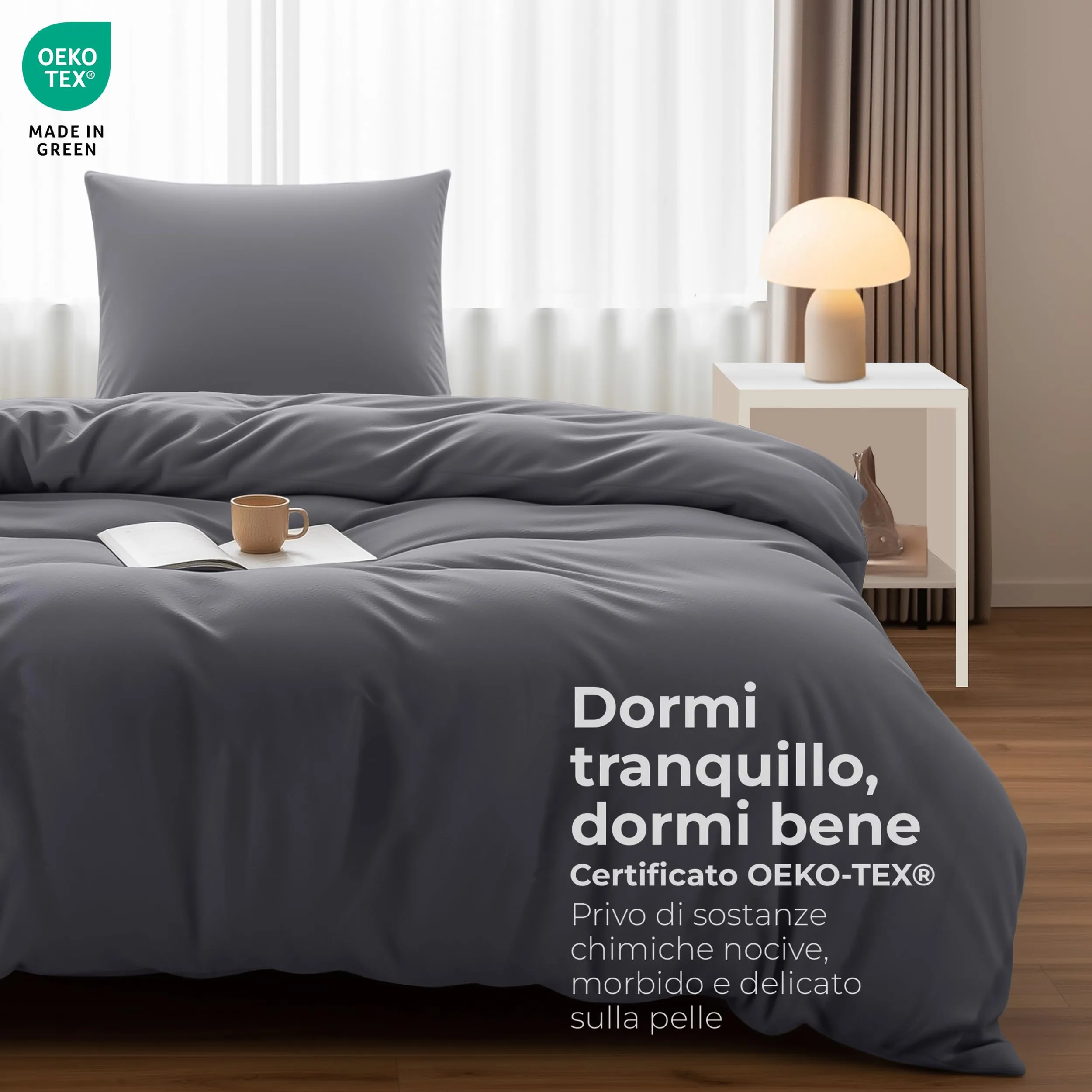 Utopia Bedding Set Copripiumino Singolo 135x200 cm e Federa 80x80 cm, Grigio - immagine 2
