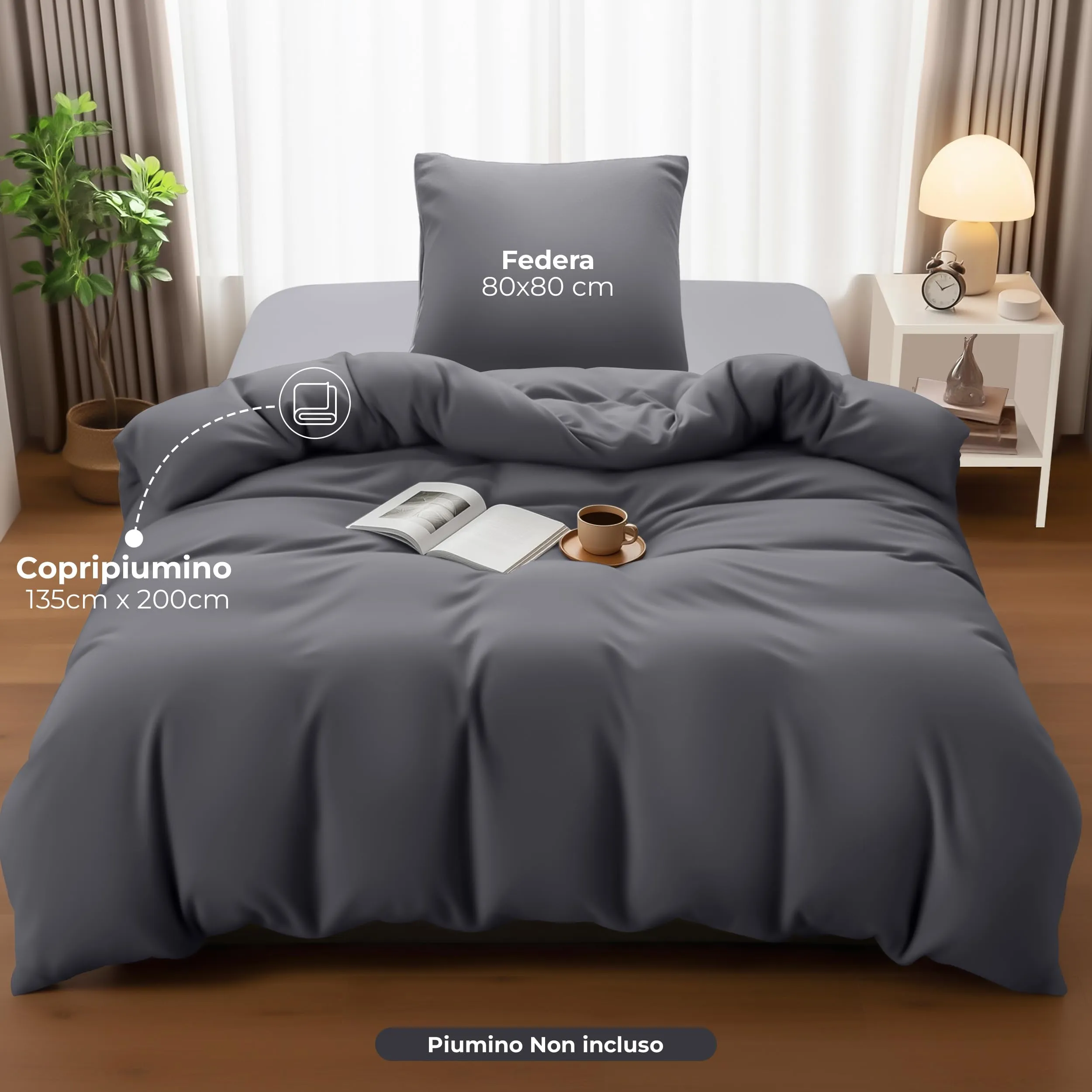 Utopia Bedding Set Copripiumino Singolo 135x200 cm e Federa 80x80 cm, Grigio - immagine 4