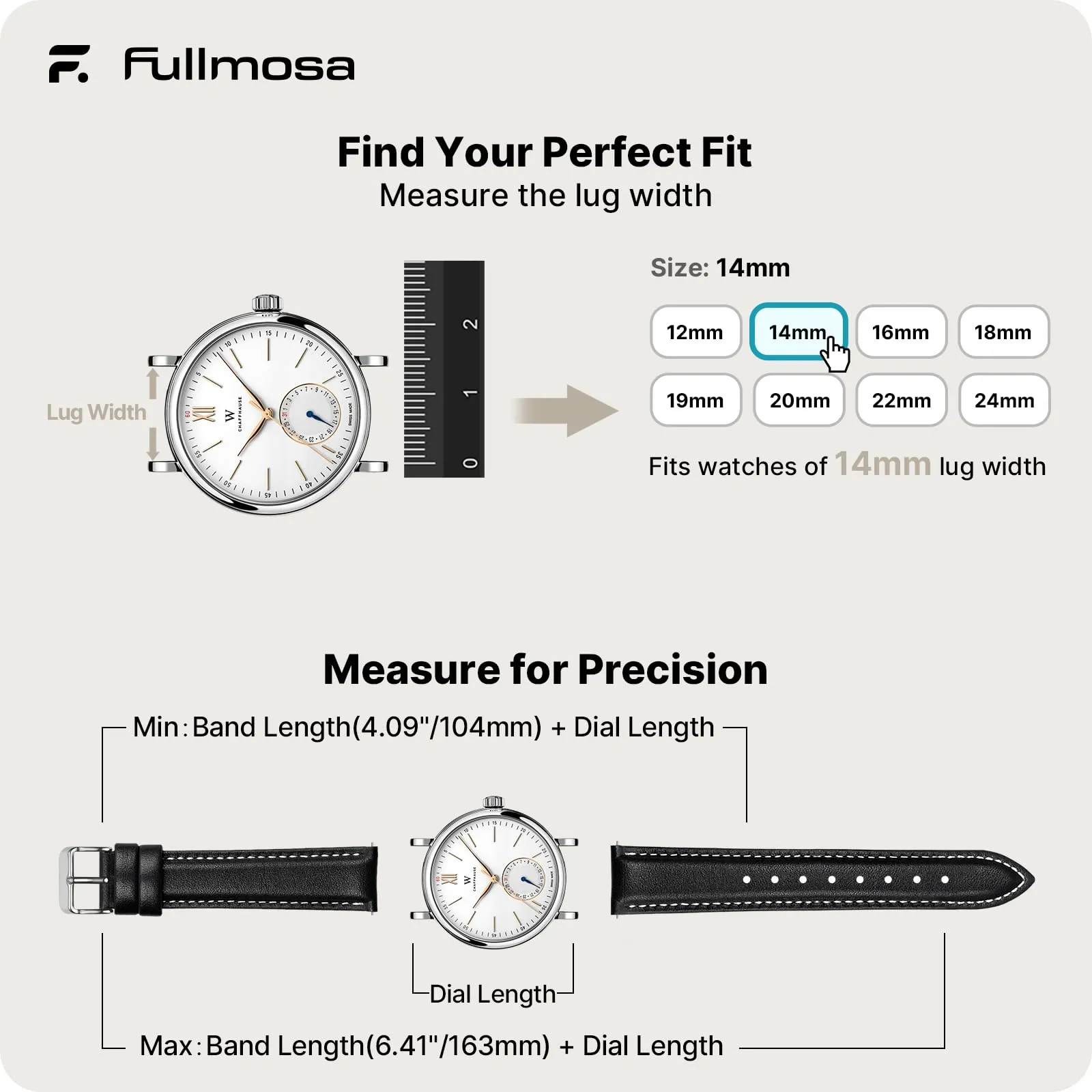 Fullmosa Cinturino per Orologio 14mm in Pelle a Sgancio Rapido, Nero - immagine 5