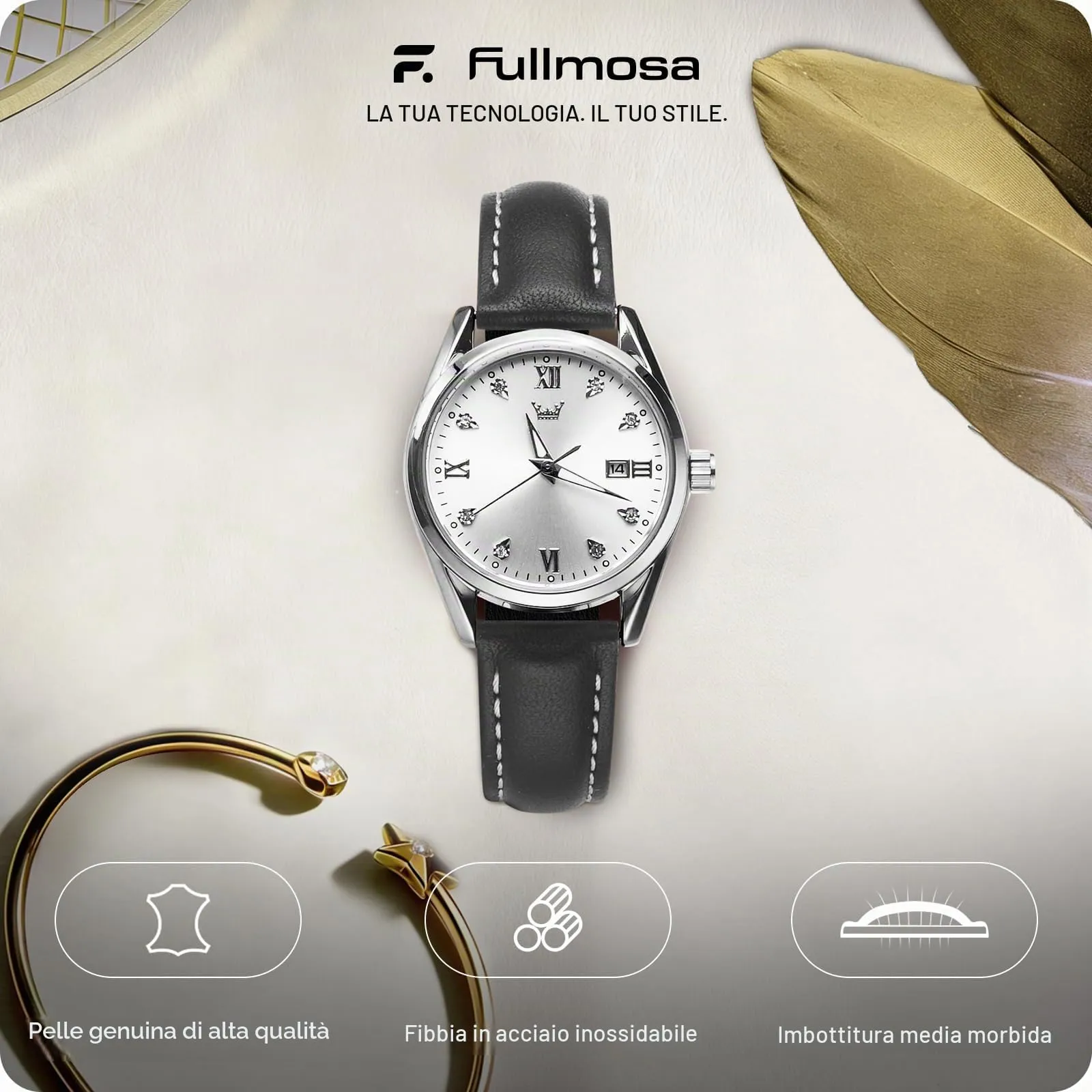 Fullmosa Cinturino per Orologio 16mm in Pelle a Sgancio Rapido, Nero - immagine 2