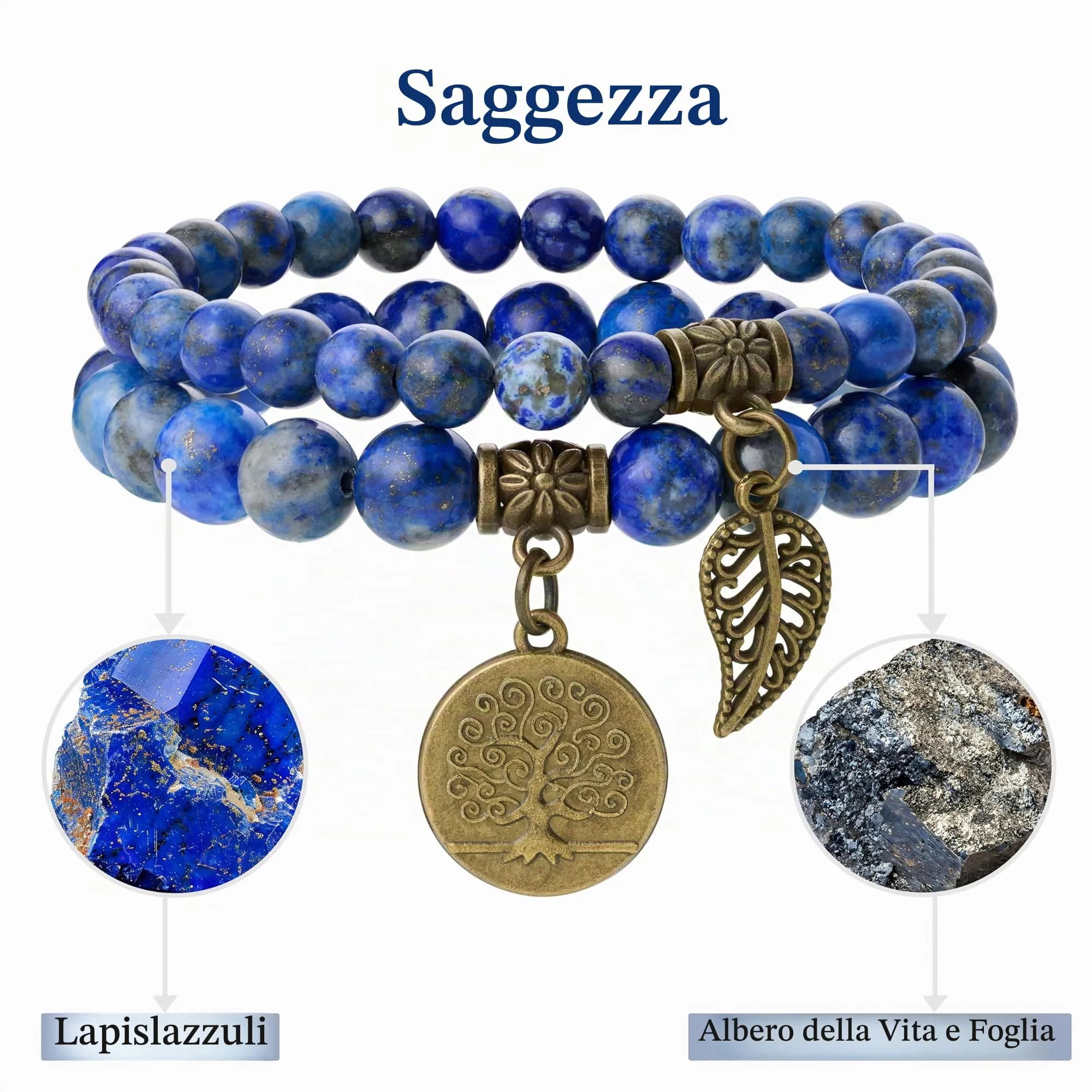 Farfume Bracciali Chakra in Pietre Naturali Lapis Lazuli e Life Tree, Set Doppio per Donne, Misura Media 18.5cm - immagine 4