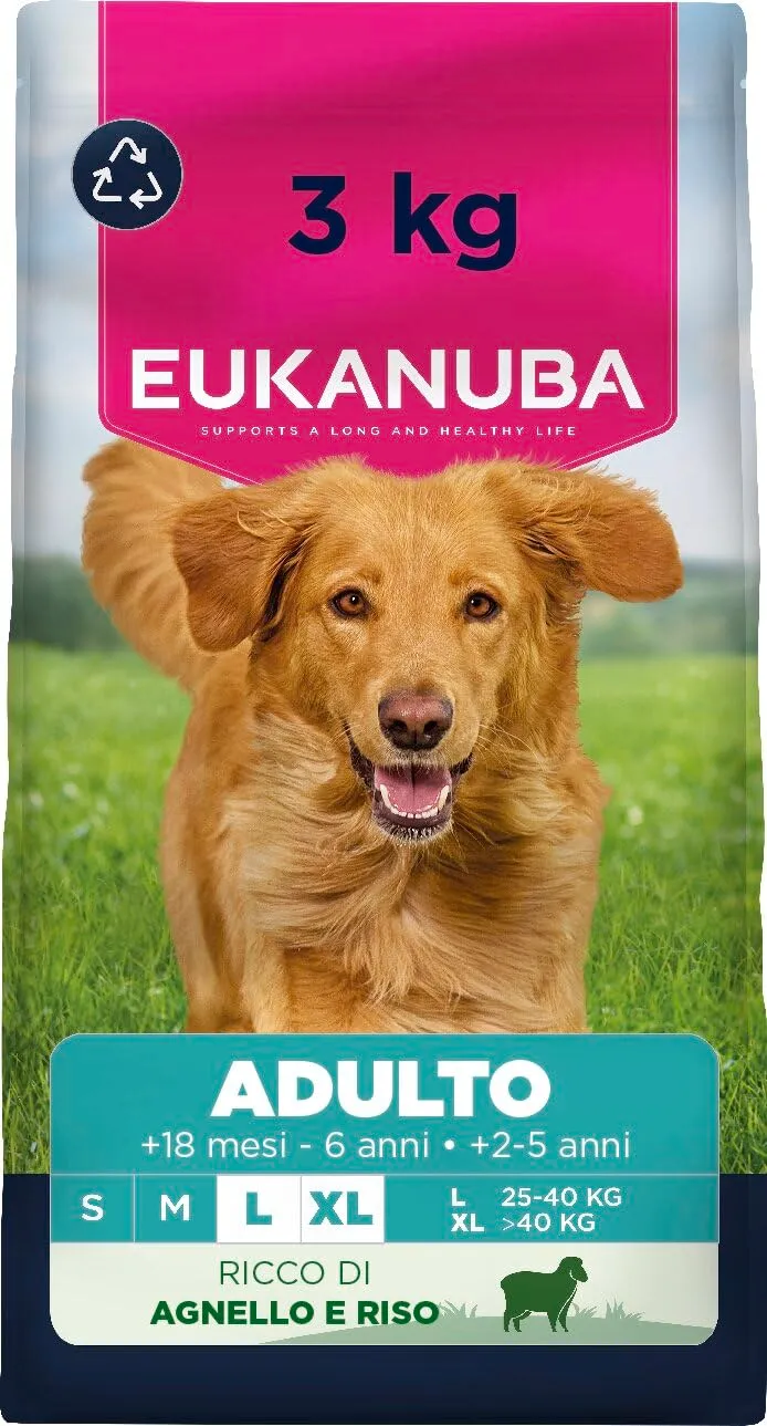 Eukanuba Crocchette per cani adulti taglia grande con agnello e riso, 3 kg - immagine 1