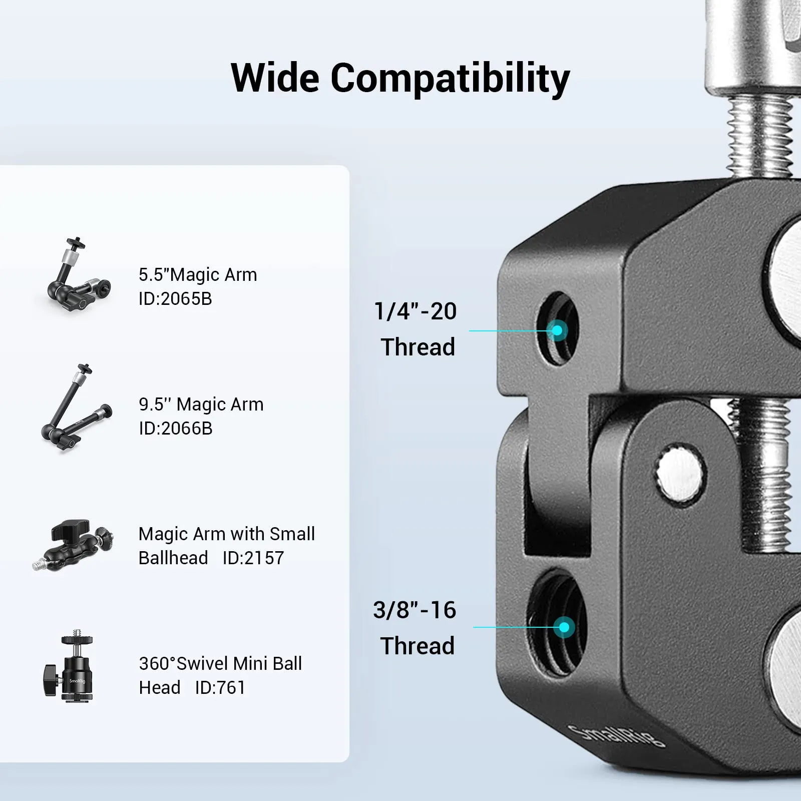 SmallRig Super Clamp, 1/4" and 3/8" Threads, 2-Pack (2058) - immagine 3