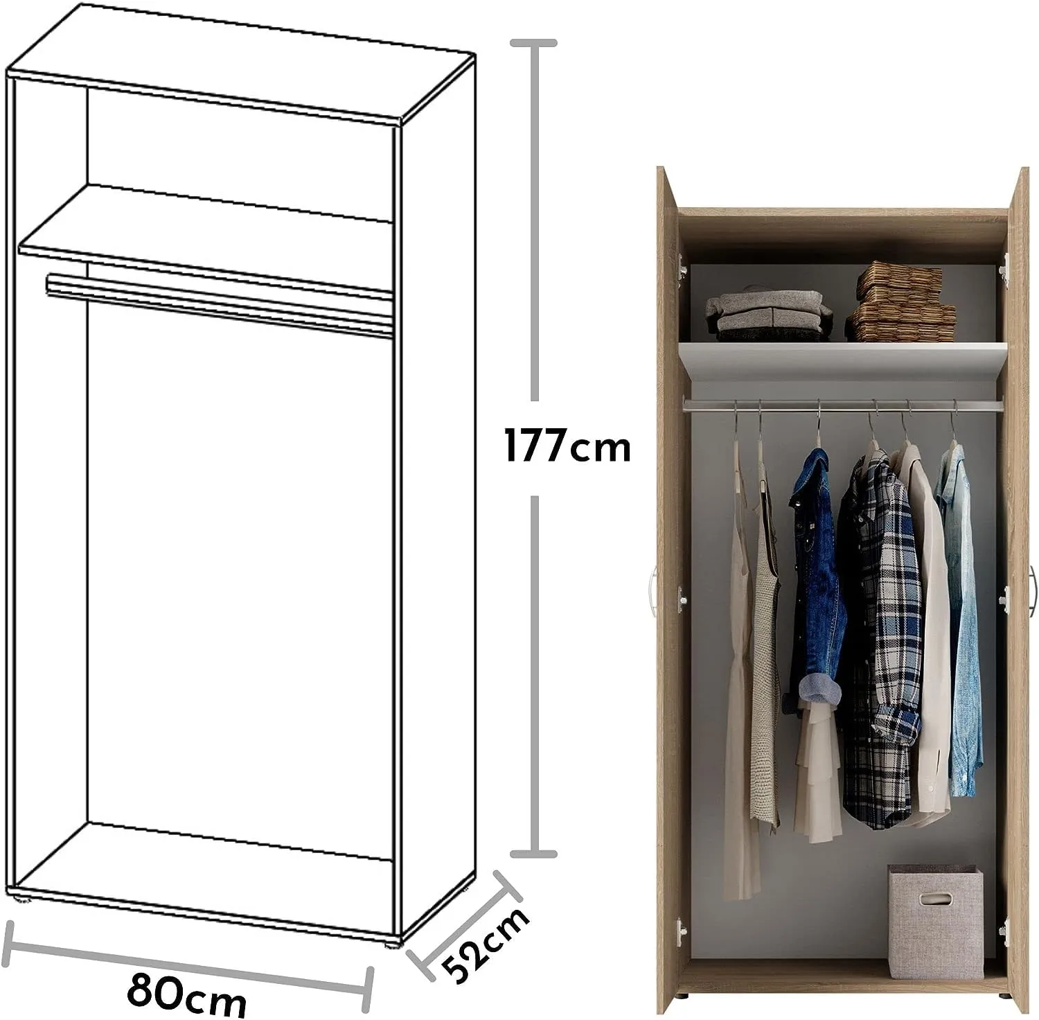 AVANTI TRENDSTORE Armadio Balu 2 Ante a Battente, Marrone, 81 x 177 x 52 cm - immagine 8