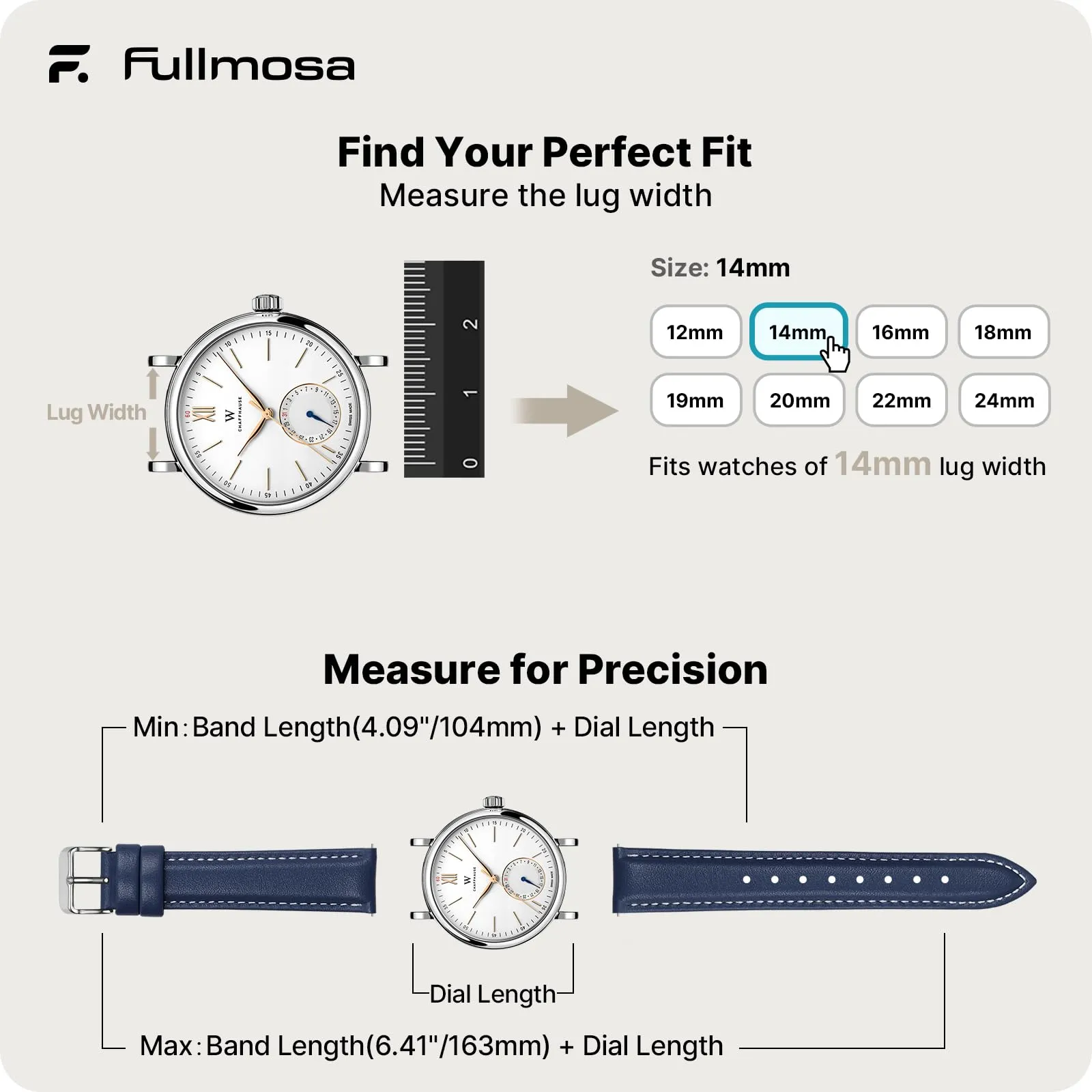 Fullmosa Cinturino per Orologio 14mm in Pelle a Sgancio Rapido, Blu Scuro - immagine 5