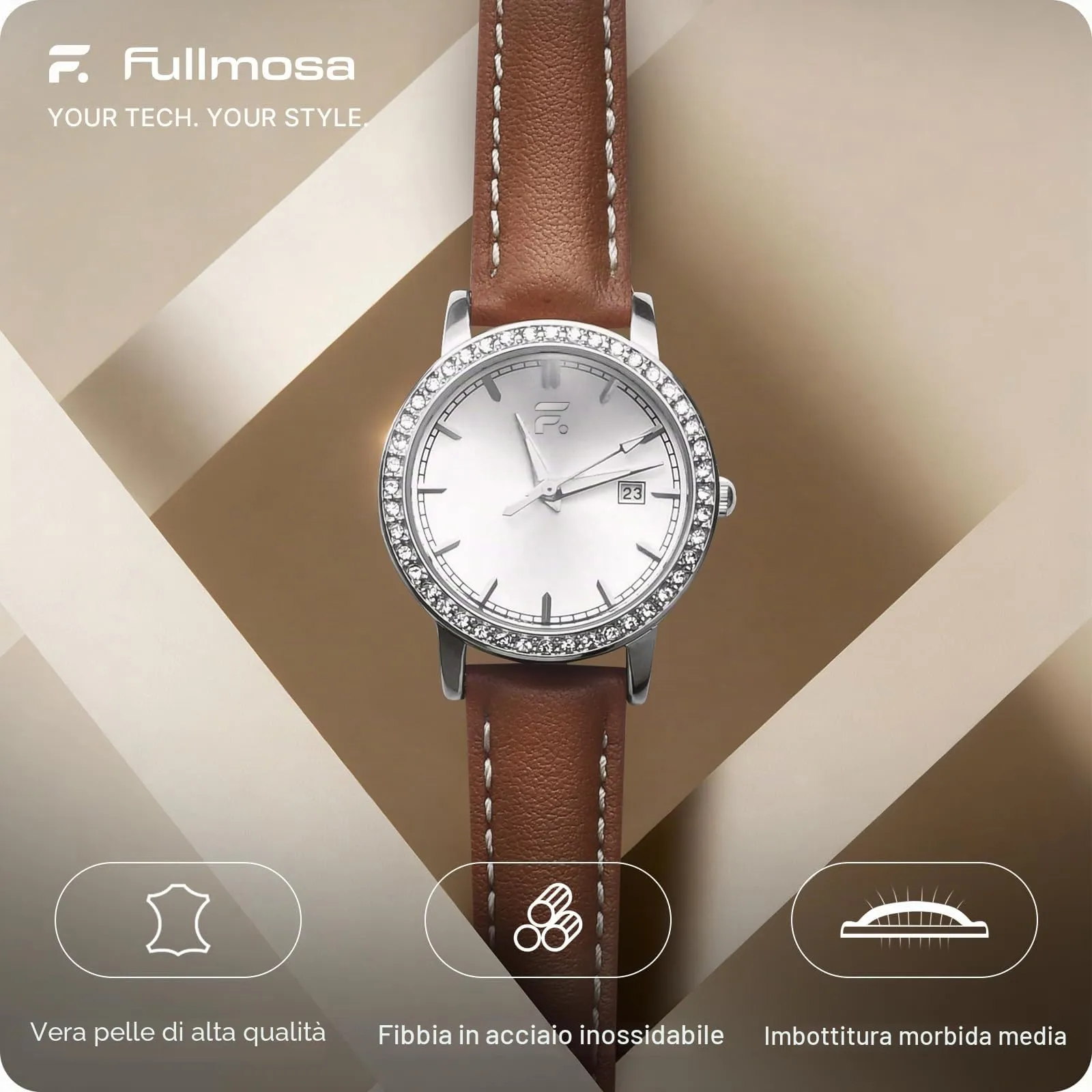 Fullmosa Cinturino per Orologio 14mm in Pelle a Sgancio Rapido, Marrone - immagine 2
