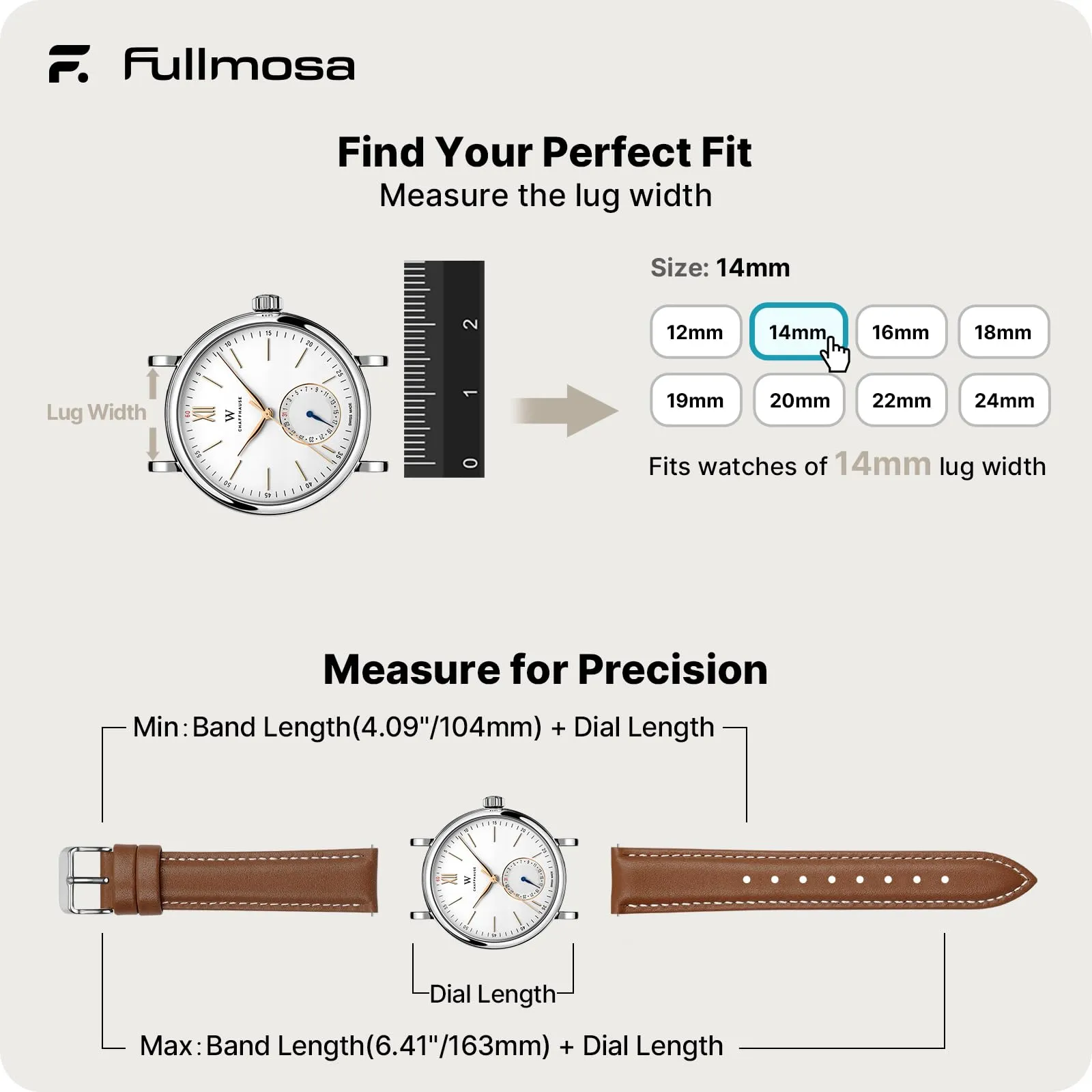 Fullmosa Cinturino per Orologio 14mm in Pelle a Sgancio Rapido, Marrone - immagine 5