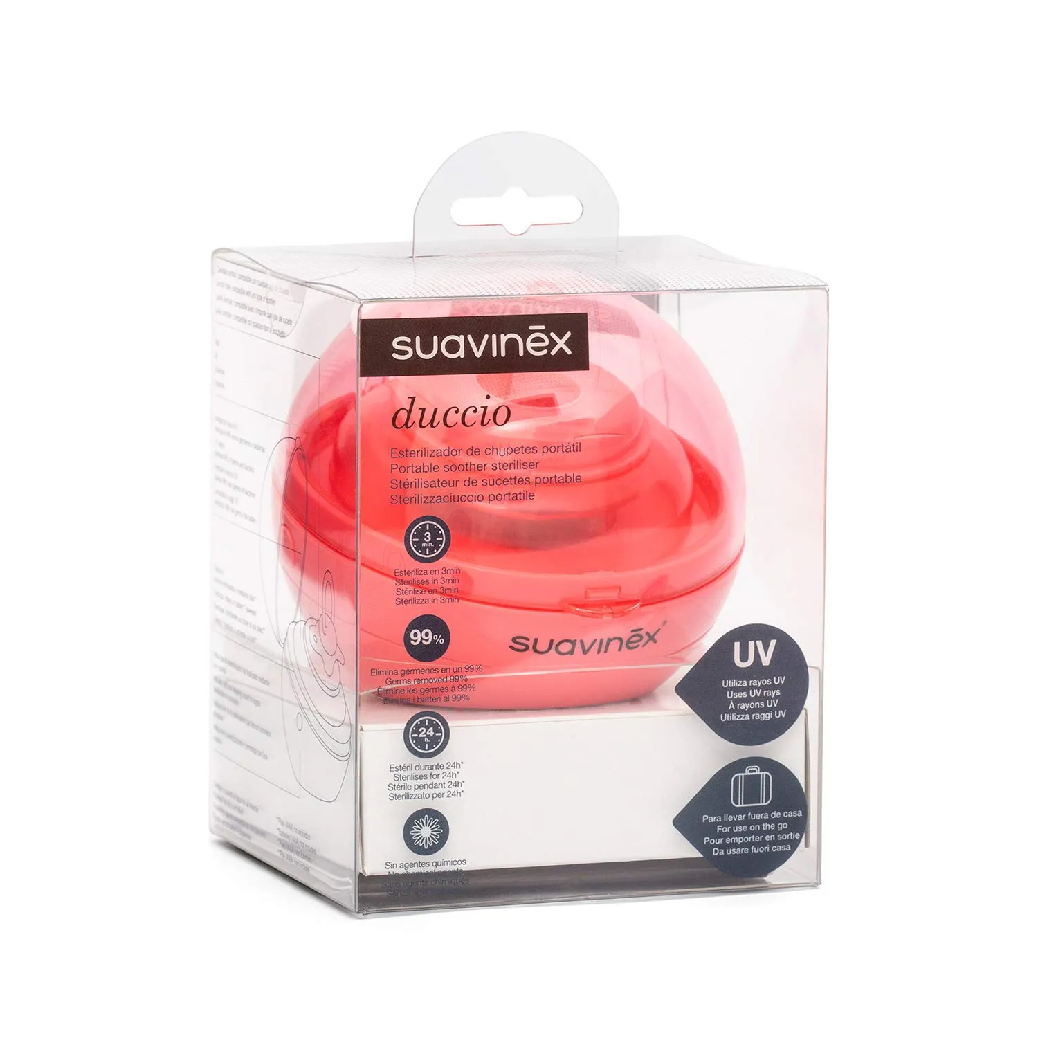 Suavinex Duccio Sterilizzatore Portatile per Succhietti a Luce UV, Rosa - immagine 3