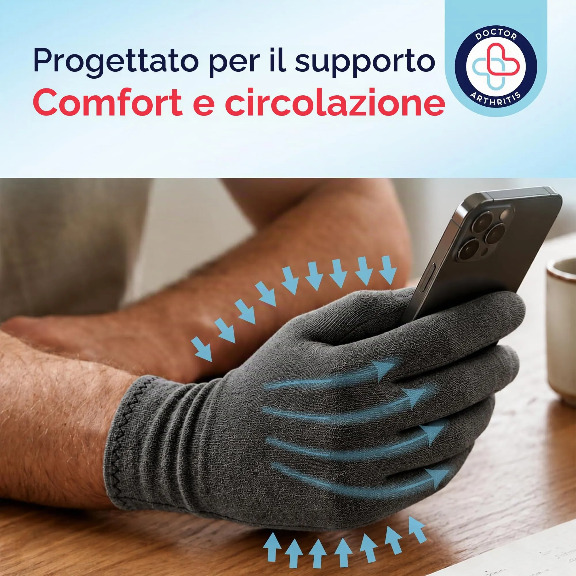 Dr. Arthritis Tutore Tunnel Carpale a Compressione, Guanti per Artrosi alle Mani (Grigio, Taglia L, 1 Paio) - immagine 6