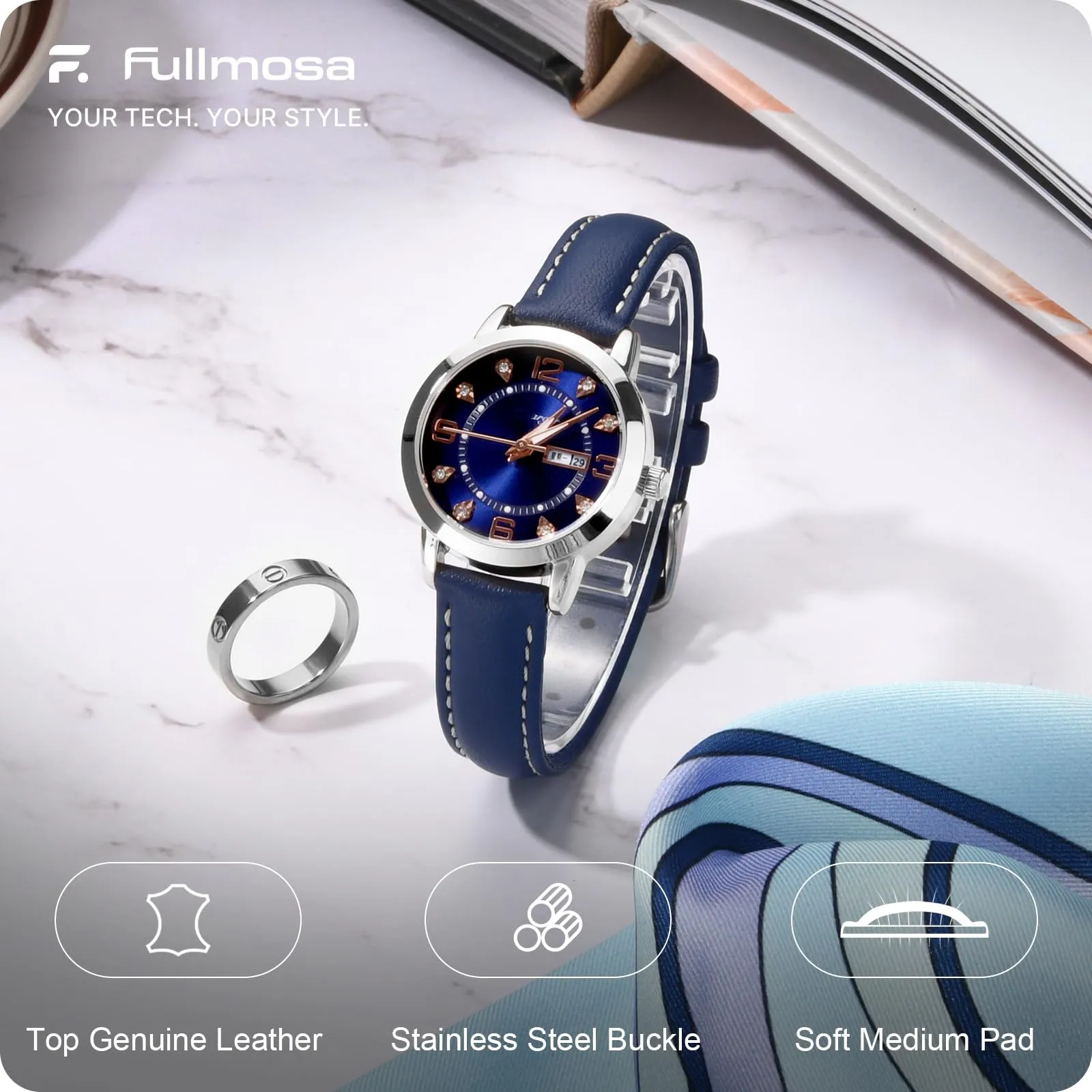 Fullmosa Cinturino per Orologio 16mm in Pelle a Sgancio Rapido, Blu Scuro - immagine 2