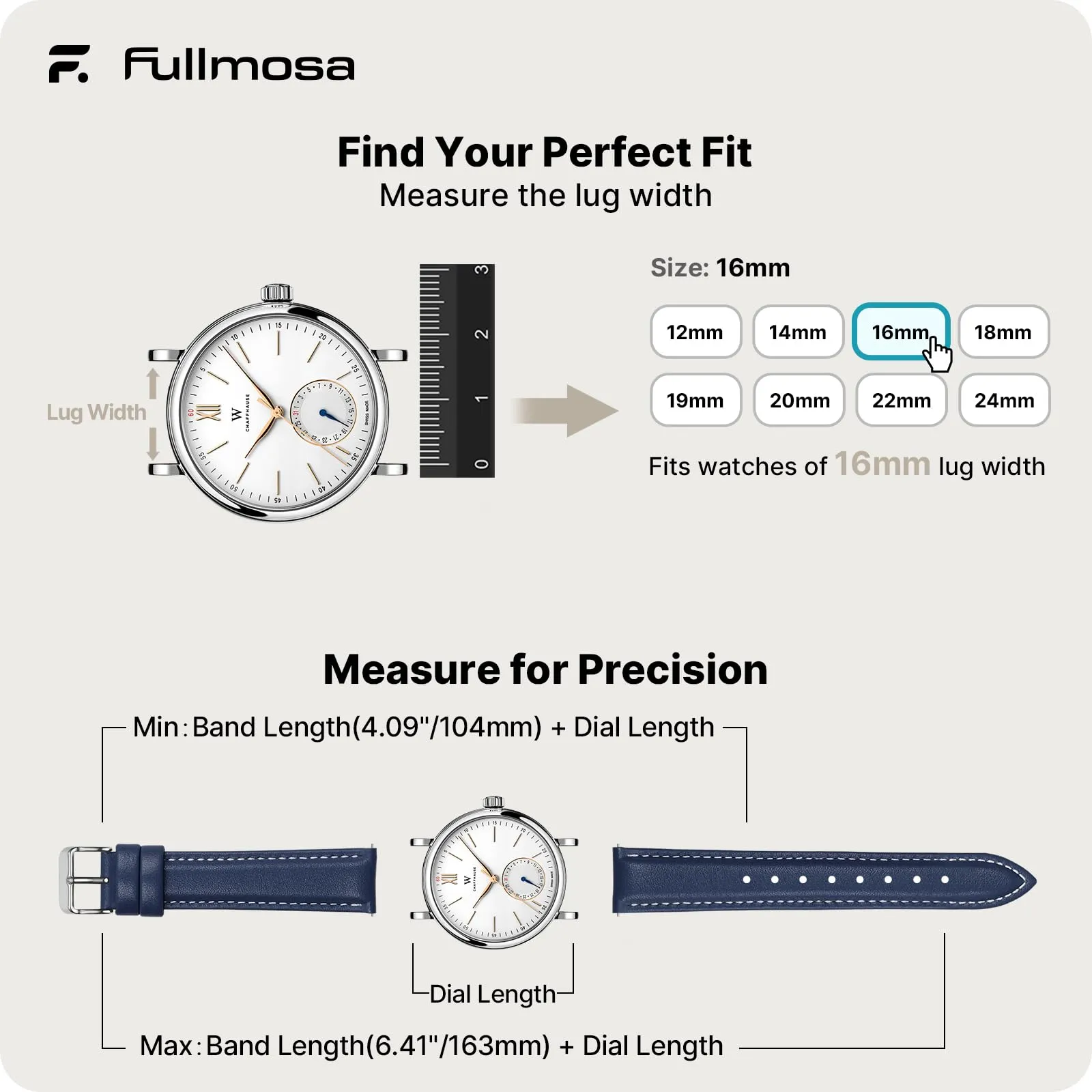 Fullmosa Cinturino per Orologio 16mm in Pelle a Sgancio Rapido, Blu Scuro - immagine 5