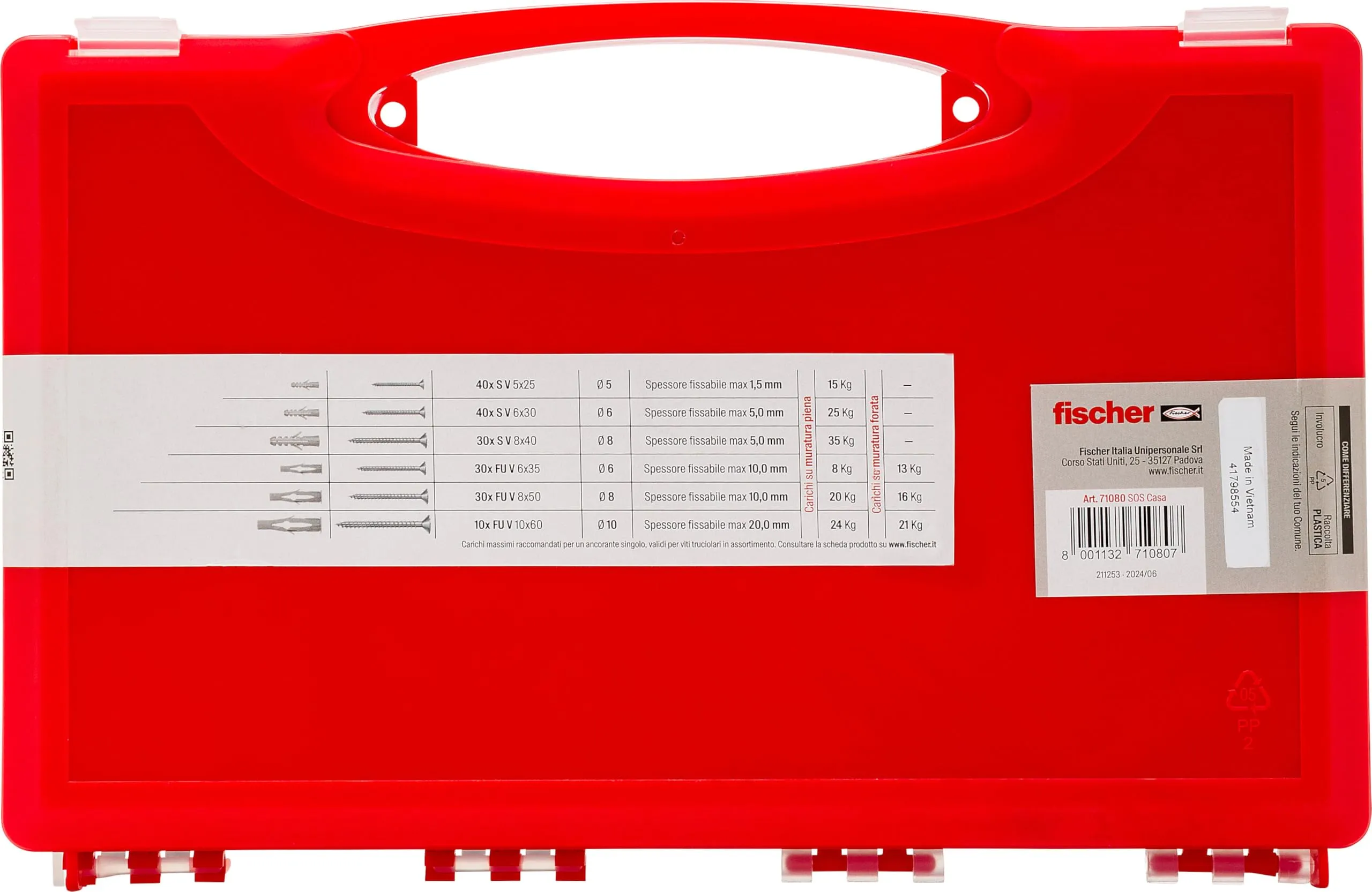 Fischer Kit SOS Casa Valigetta Tasselli con Vite Assortiti, 360 pezzi, 71080 - immagine 2