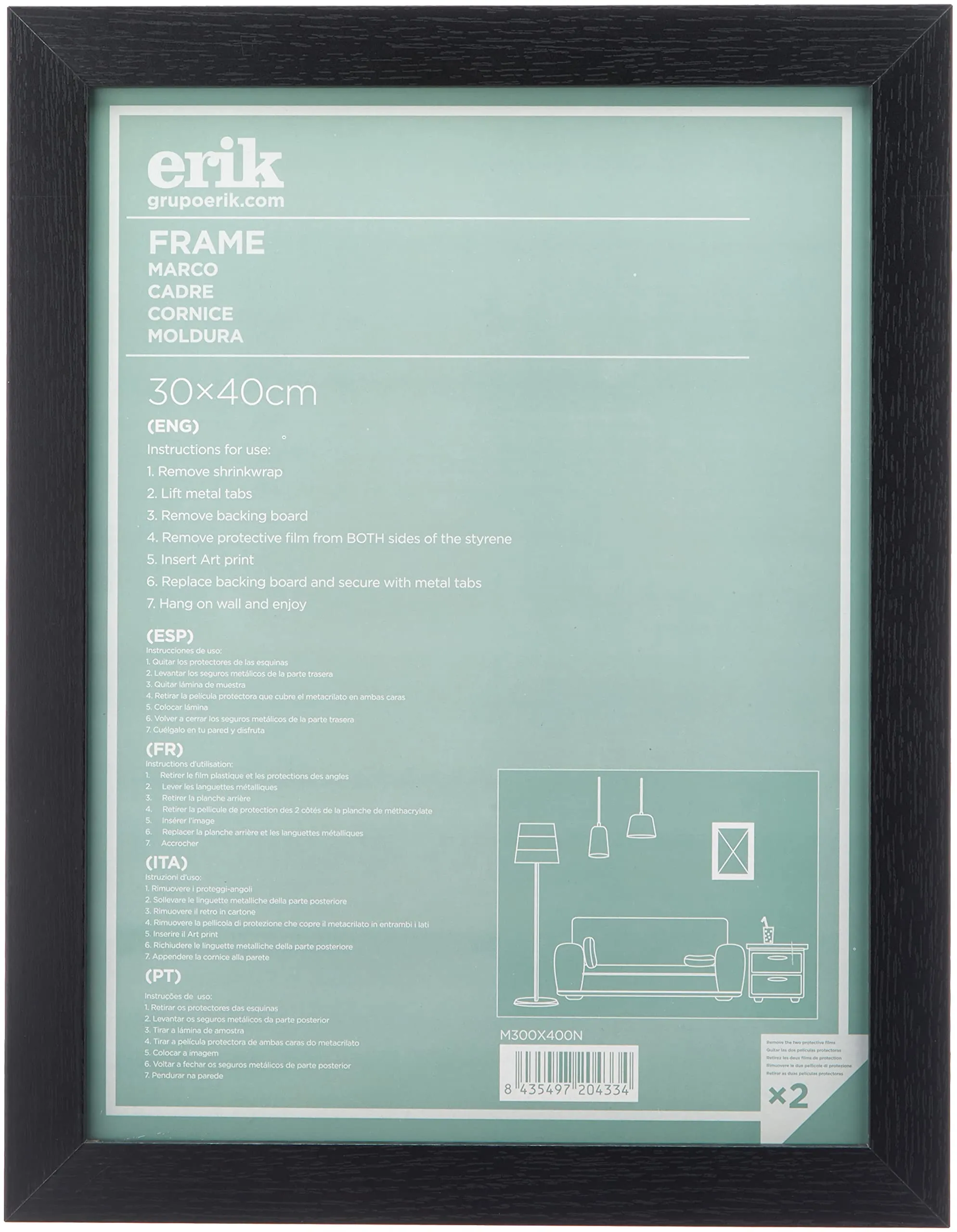 Grupo Erik Cornice Nera 30 x 40 cm in Legno MDF - immagine 1