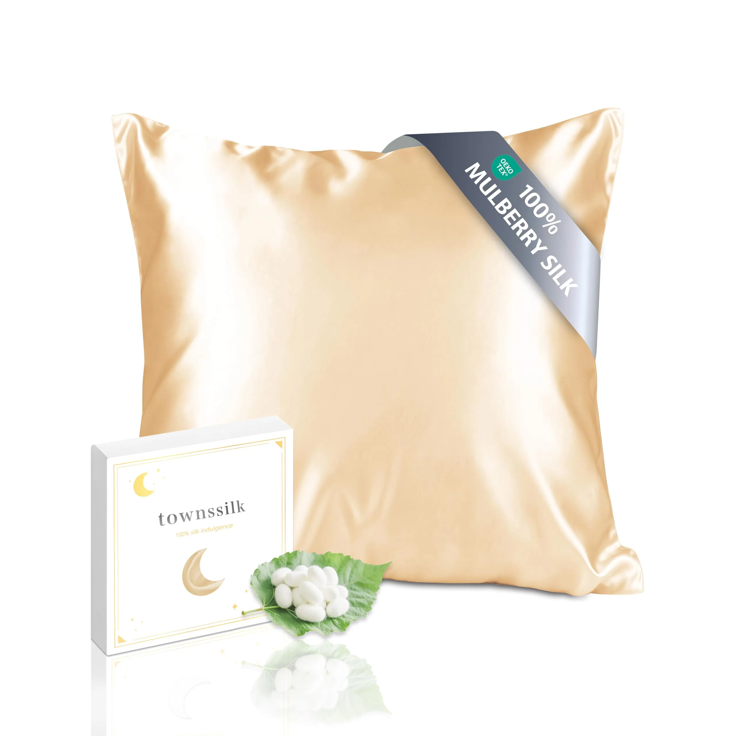 townssilk Federa in seta di gelso 100% naturale, 19 momme, doppia faccia, 65x65cm, Oro champagne - immagine 1
