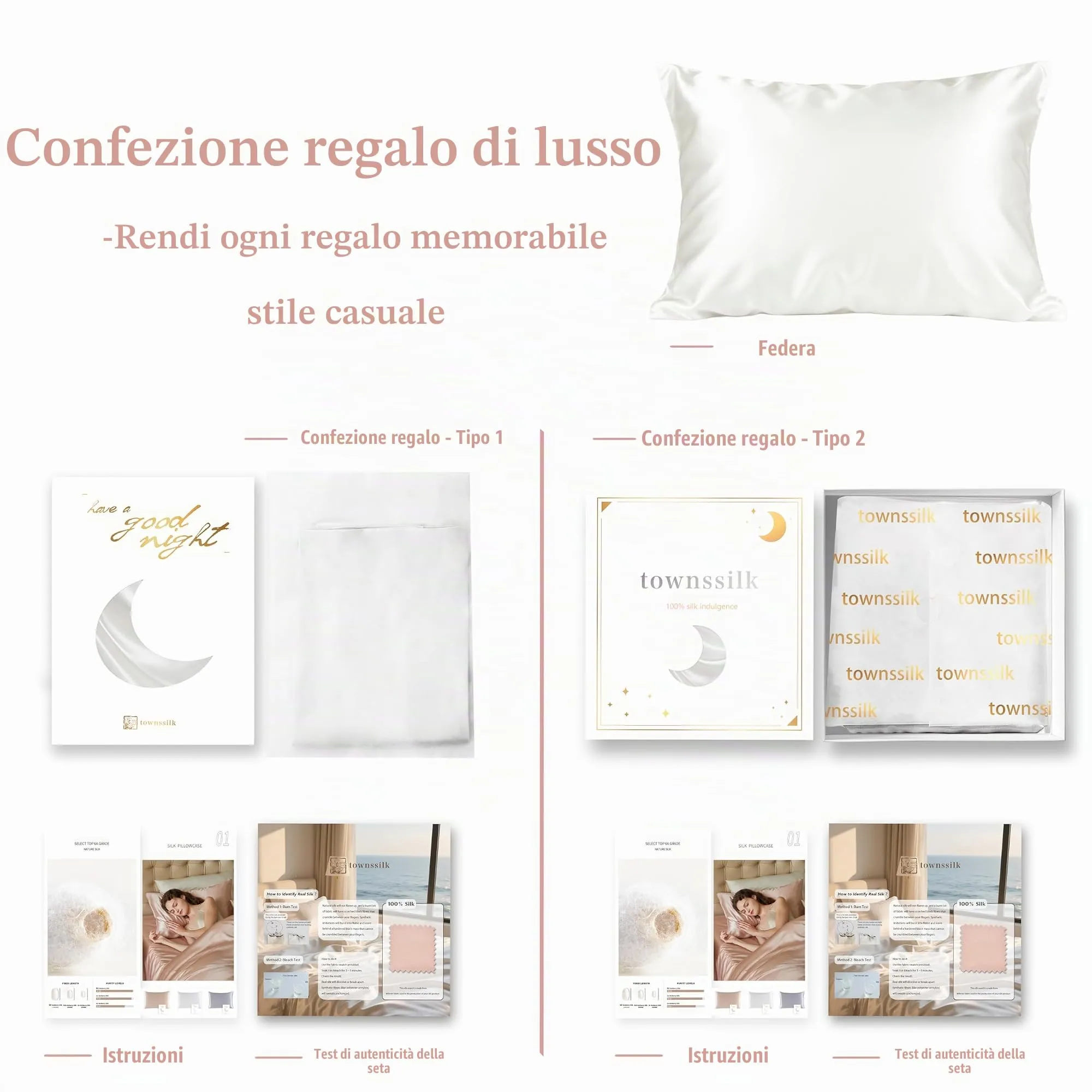 townssilk Federa in Seta di Gelso 100% Naturale 19 Momme, 40x60cm, Bianco - immagine 8