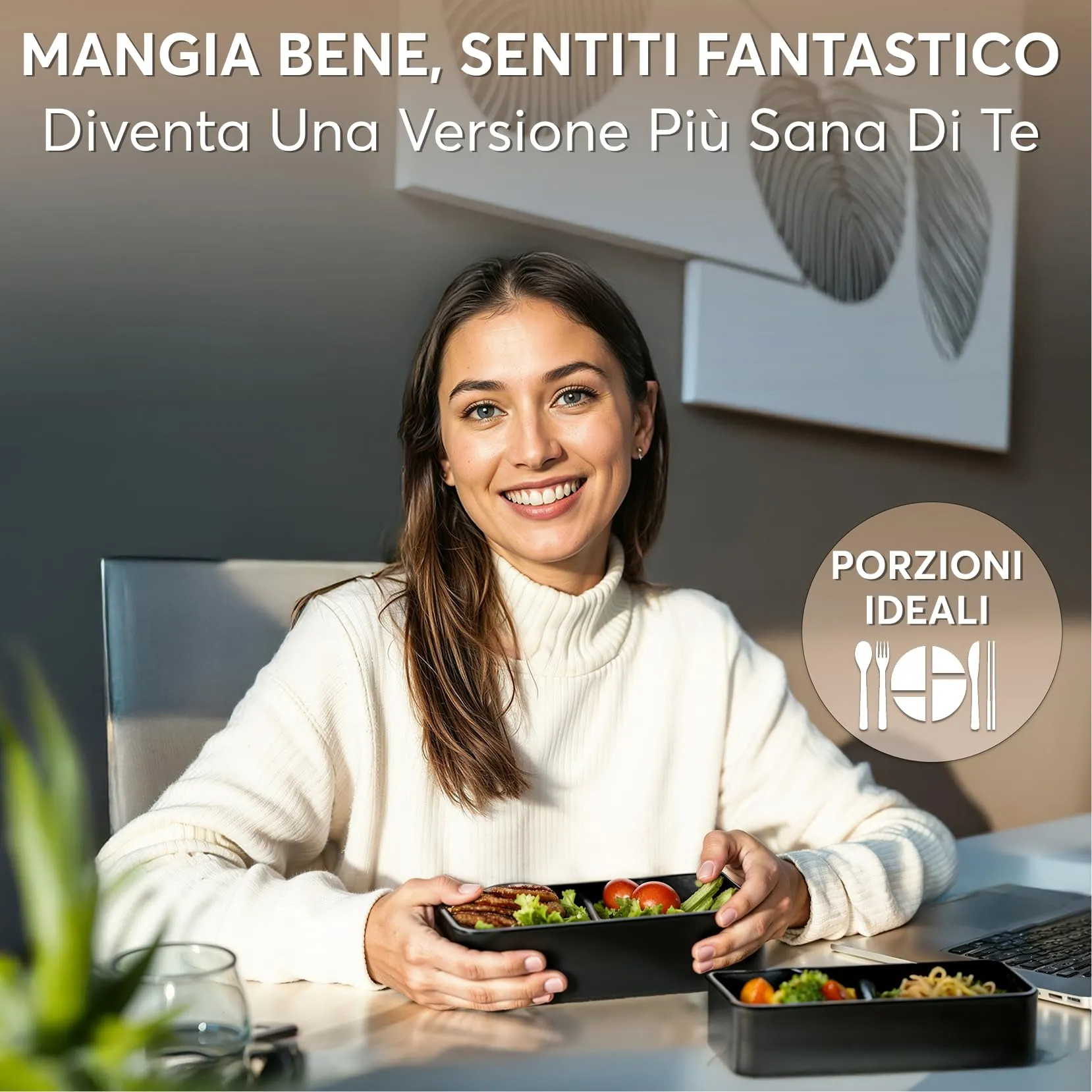 Umami Porta Pranzo Adulti Ermetico Bento Box con Scomparti, 1200 ml, Nero Opaco - immagine 2