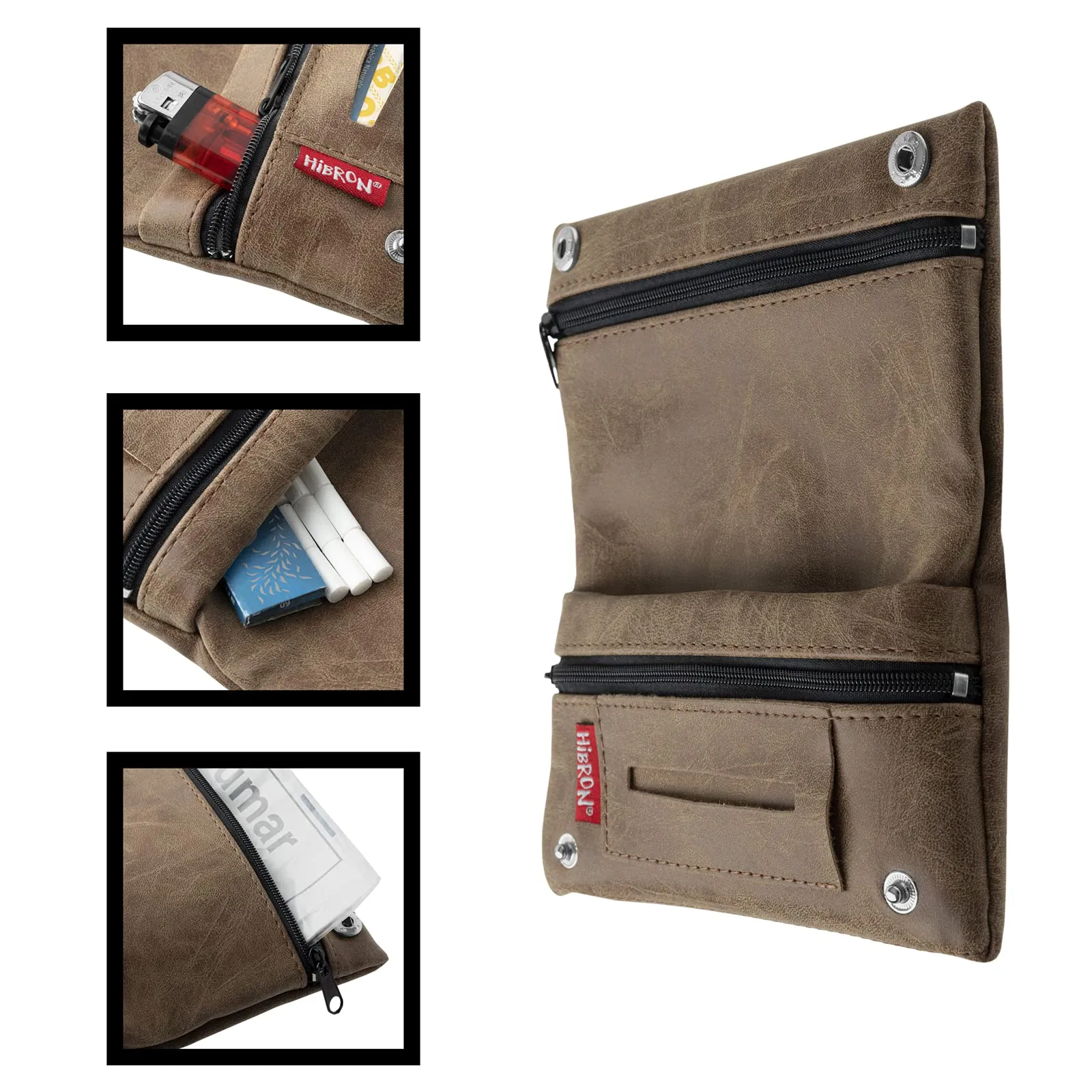 HIBRON Porta Tabacco Borsello in Vera Pelle 58105 Marrone - immagine 4