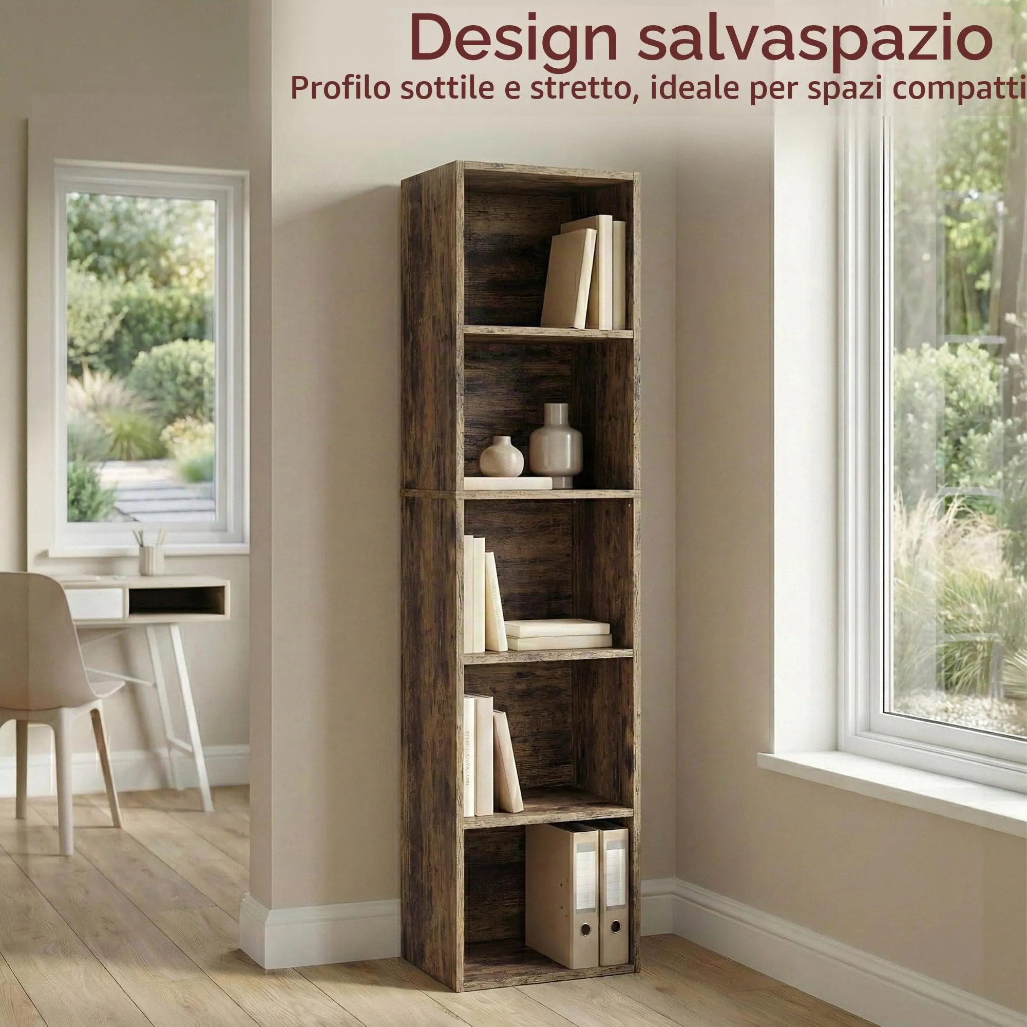 Vida Designs Oxford Libreria a Cubo 5 Ripiani, H132xW32xD24cm (Noce) - immagine 2