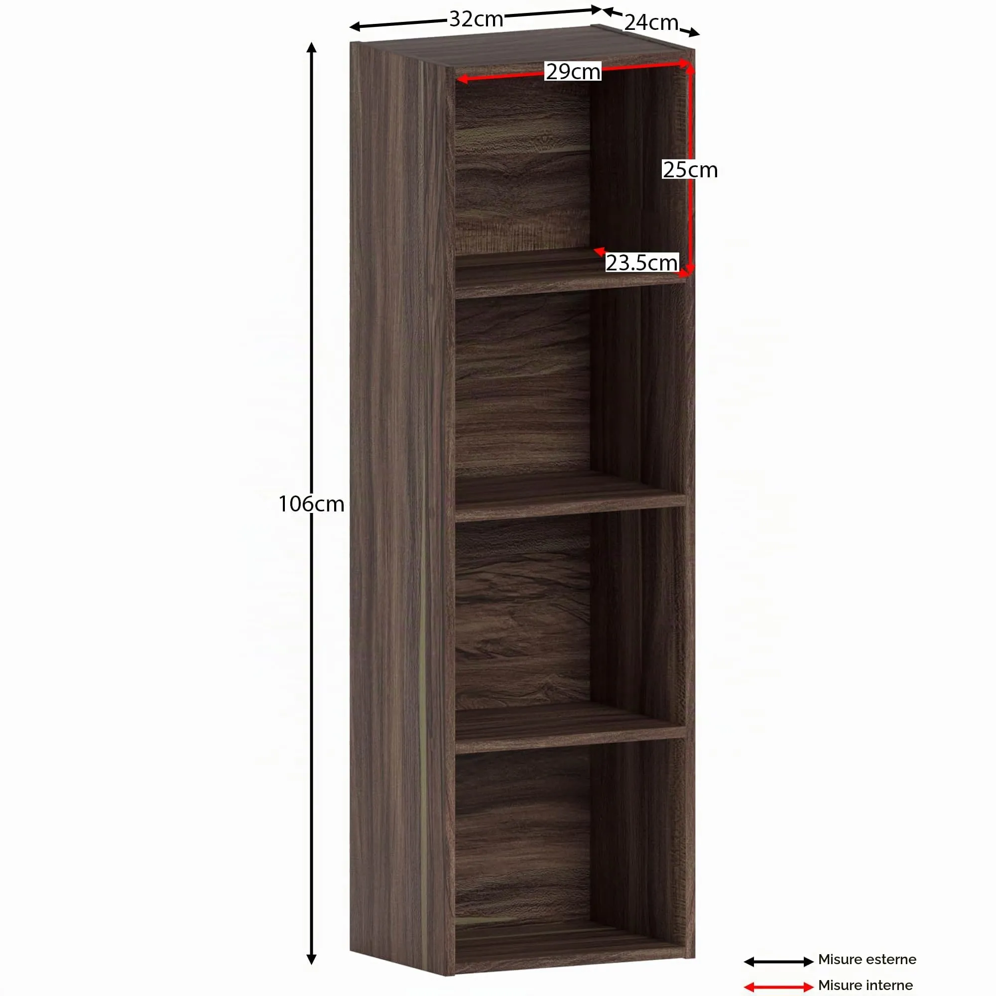 Vida Designs Oxford Libreria a Cubo 4 Ripiani, H106xW32xD24cm (Noce) - immagine 3