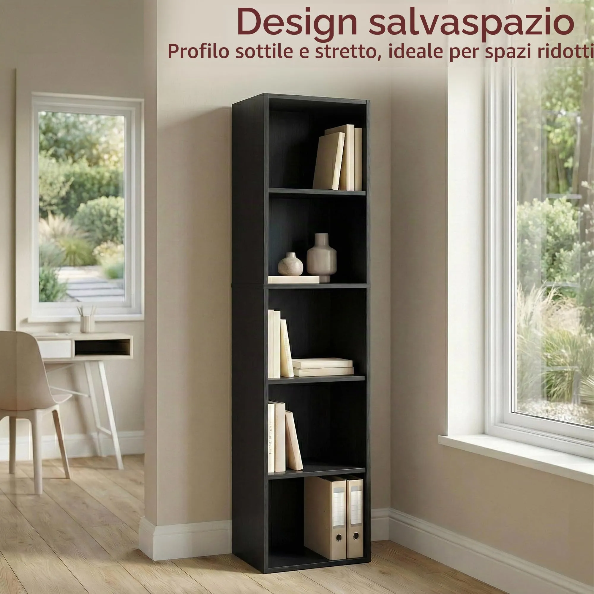Vida Designs Oxford Libreria a cubi a 5 Ripiani in Legno, Nero - immagine 2