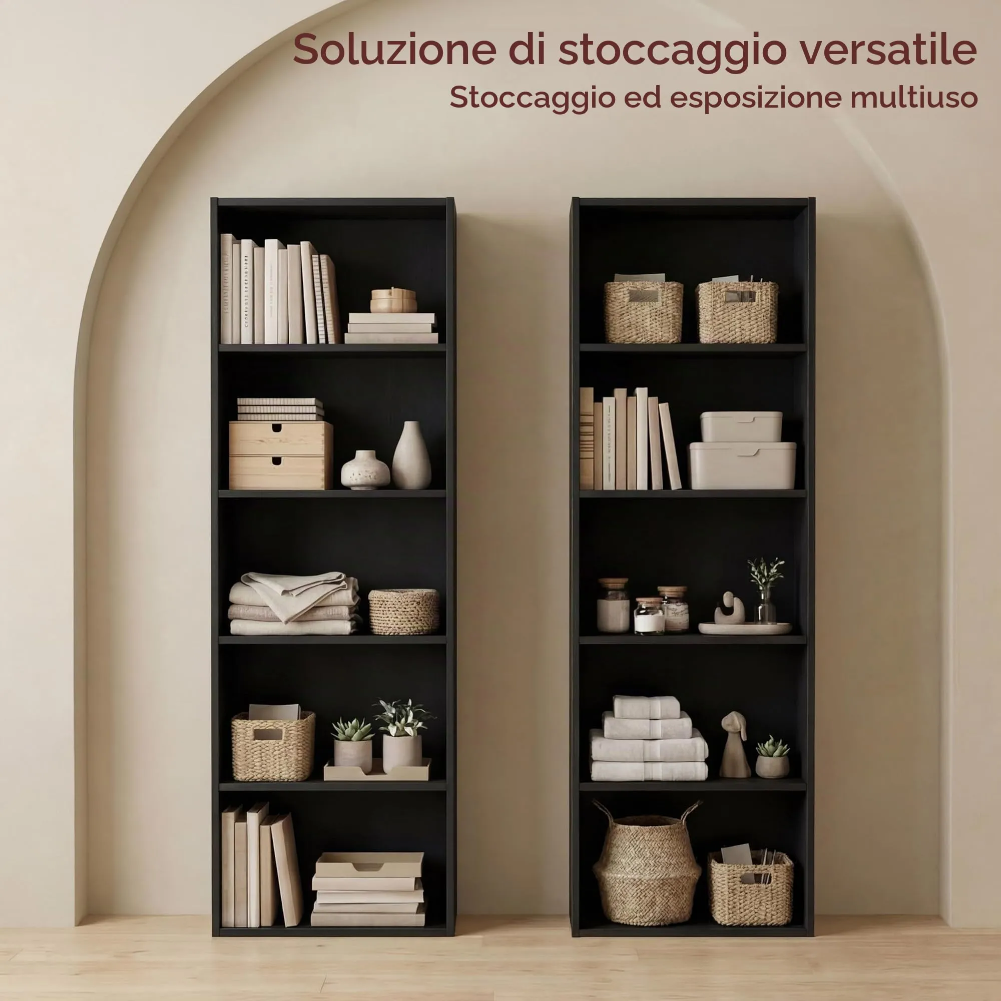 Vida Designs Oxford Libreria a cubi a 5 Ripiani in Legno, Nero - immagine 3