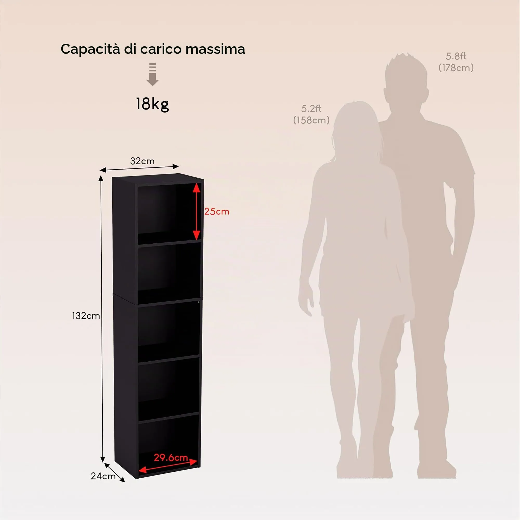 Vida Designs Oxford Libreria a cubi a 5 Ripiani in Legno, Nero - immagine 7