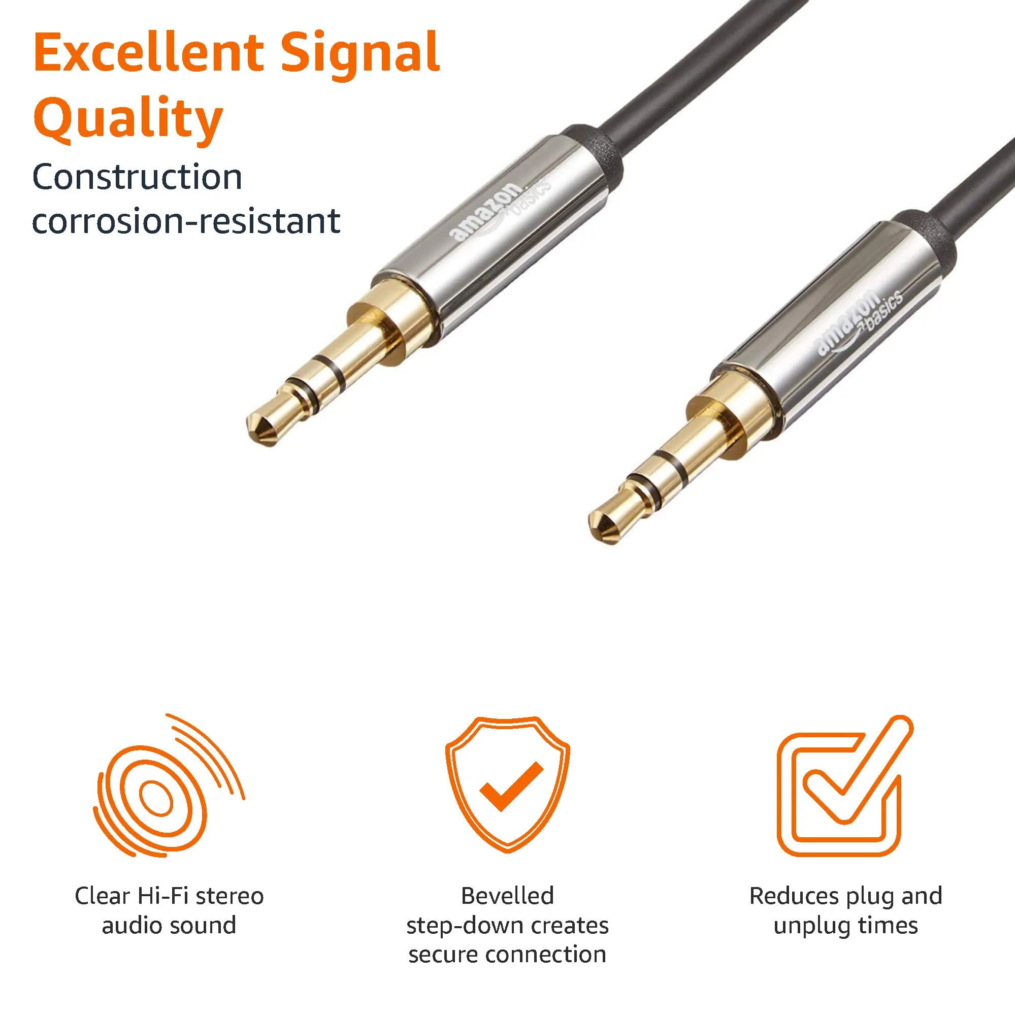 Amazon Basics Auxiliary Cable 3.5mm Male to Male Stereo Audio, 1.2 m, Black, 2 Pack - immagine 3