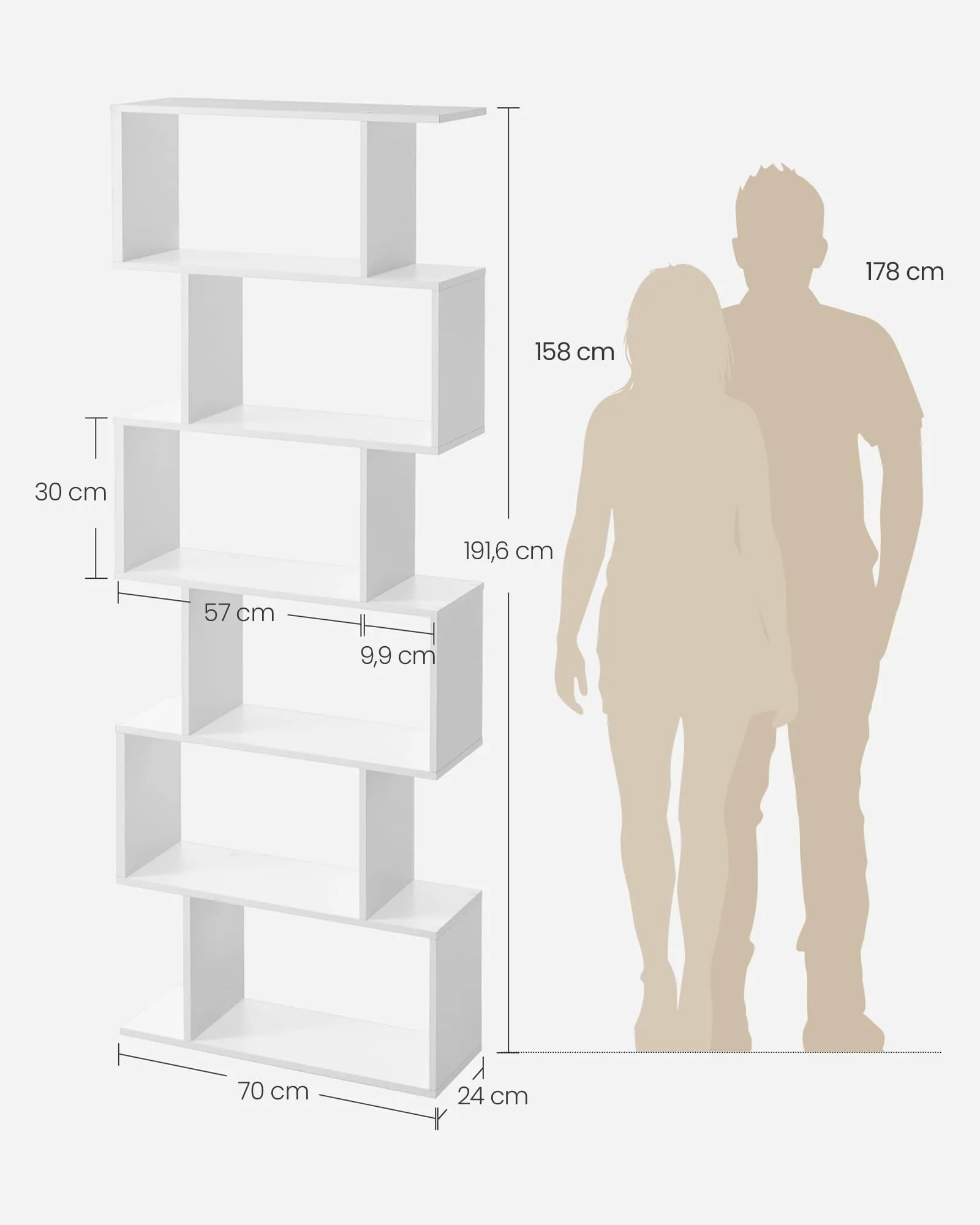 VASAGLE Custos Scaffale a 6 Ripiani, 24 x 70 x 191,6 cm, Bianco LBC61WTV1 - immagine 6