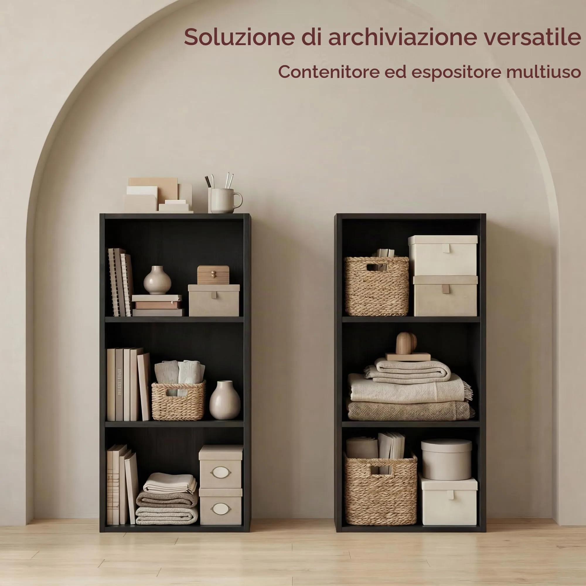 Vida Designs Oxford Libreria a cubi a 3 ripiani in legno, Nero - immagine 3