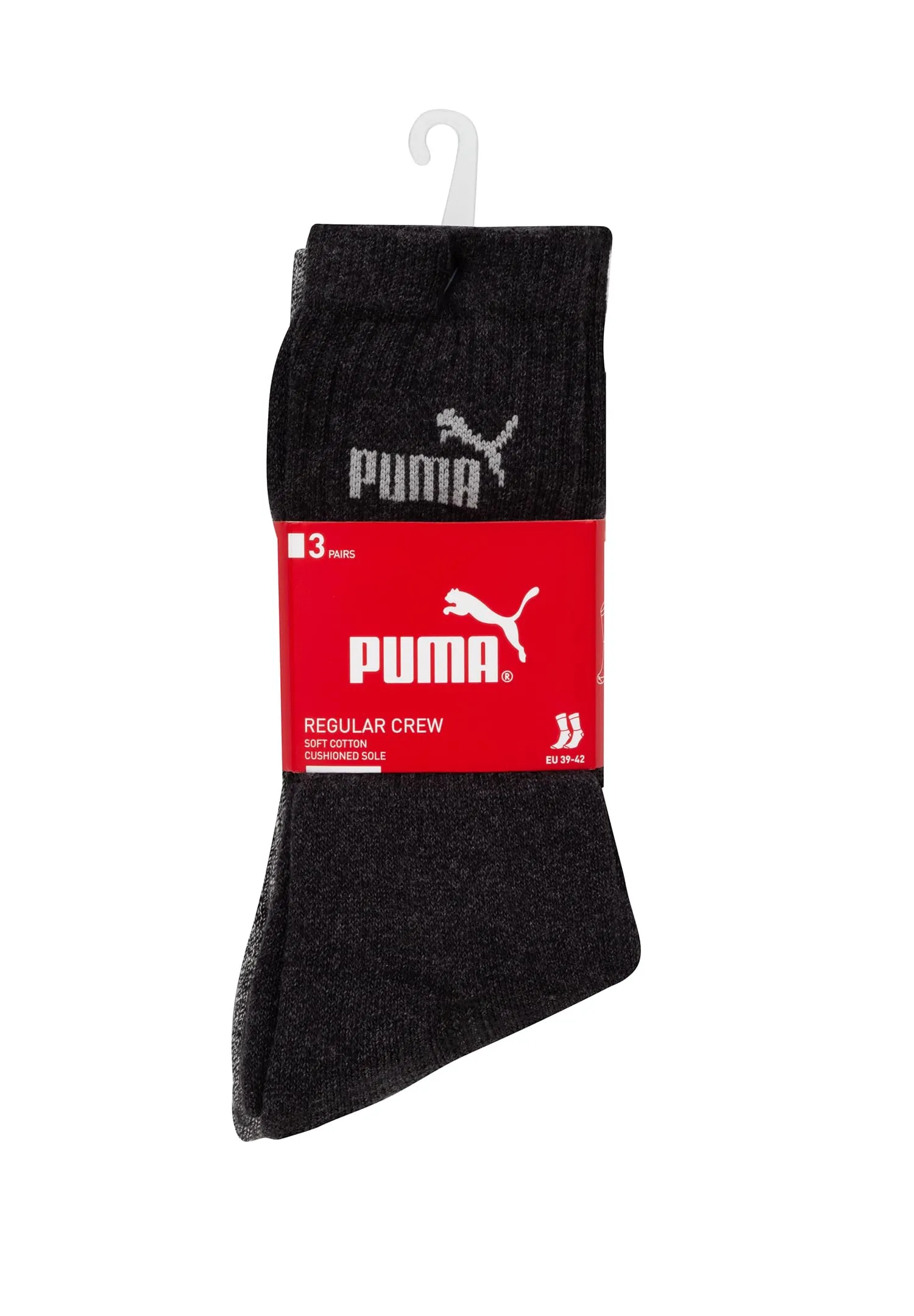 Puma Crew Basic Socks, 3 Pairs, Nero Antracite, UK 2.5-5 - immagine 2
