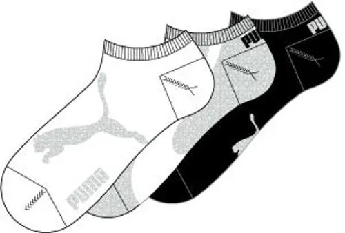Puma Invisible Socks, Multicolor Black White Grey, 27-30 (Pack of 3), Unisex Kids and Youth - immagine 2