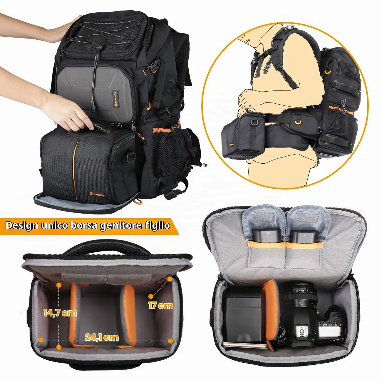 Tarion PB-01 Zaino Fotografico per Fotocamera e Laptop 15.6" - immagine 5