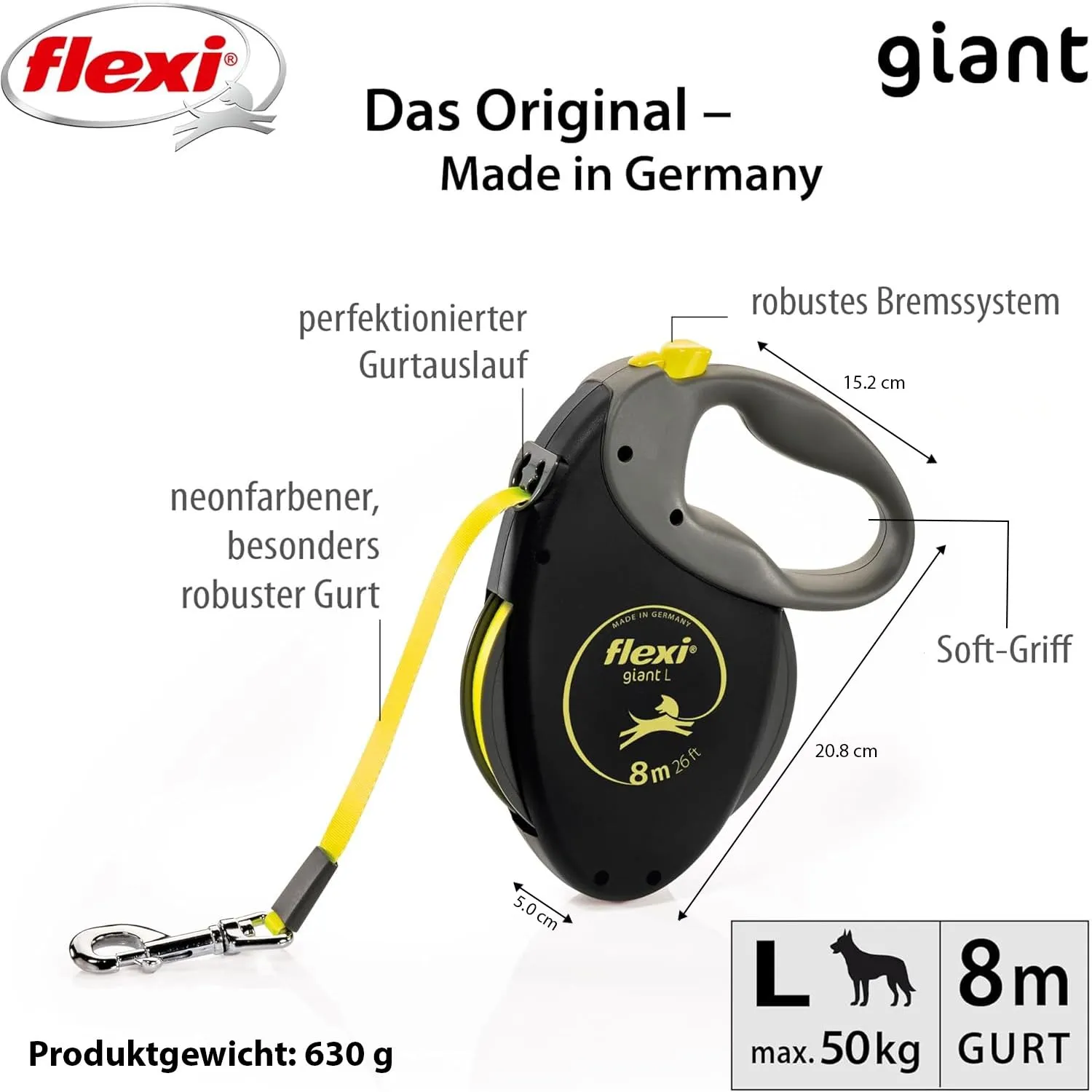 Flexi New Neon Tape Guinzaglio per cani allungabile riflettente, taglia L, 8 Metri, Nero e giallo - immagine 3