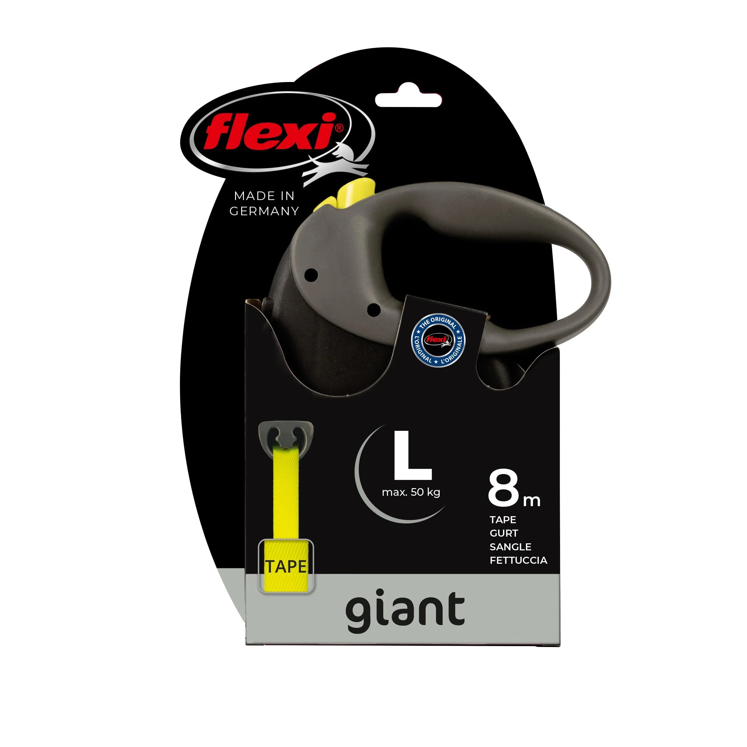 Flexi New Neon Tape Guinzaglio per cani allungabile riflettente, taglia L, 8 Metri, Nero e giallo - immagine 4