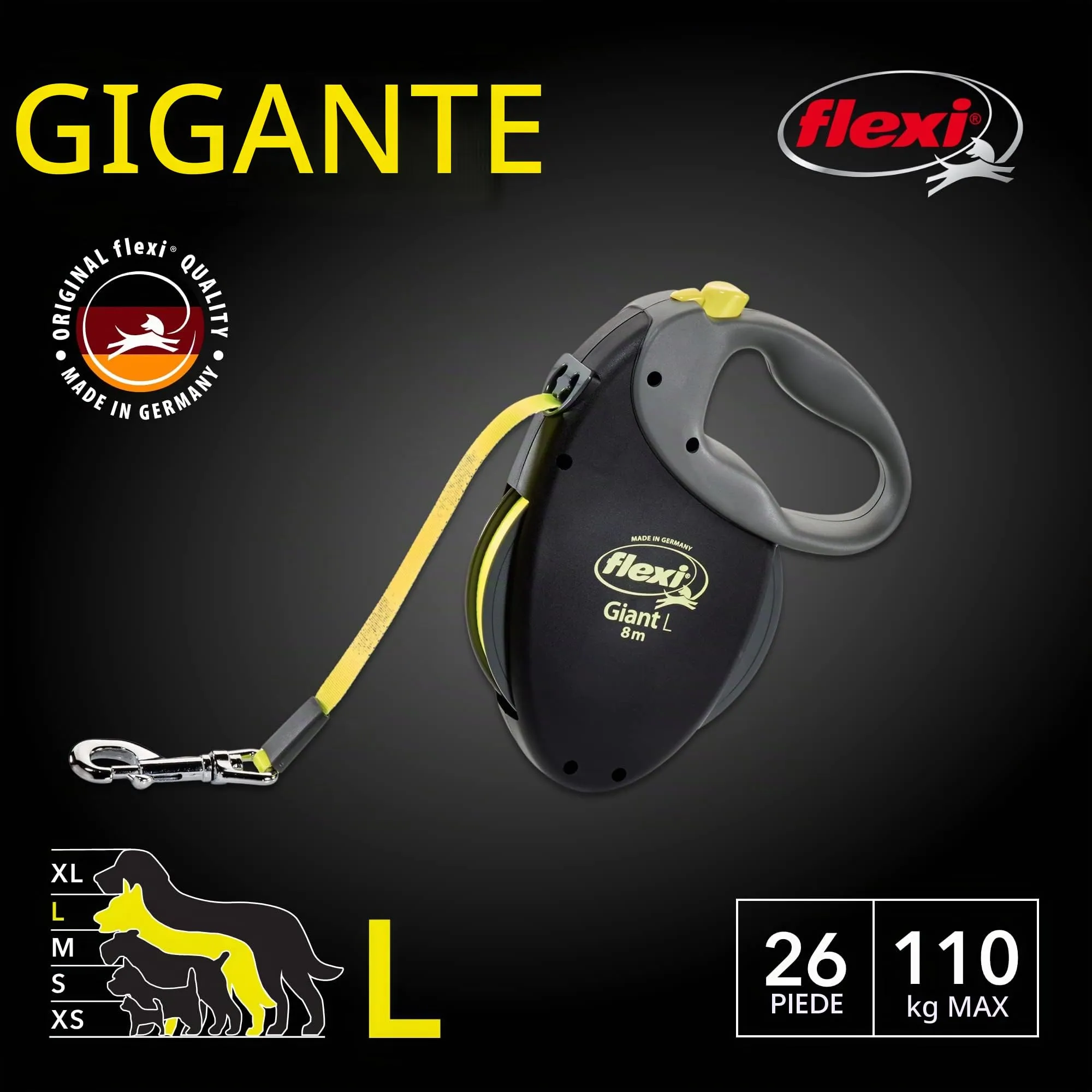 Flexi Guinzaglio Retrattile Gigante per Cani Tape, fino a 50 kg, 7,9 m, Nero - immagine 2