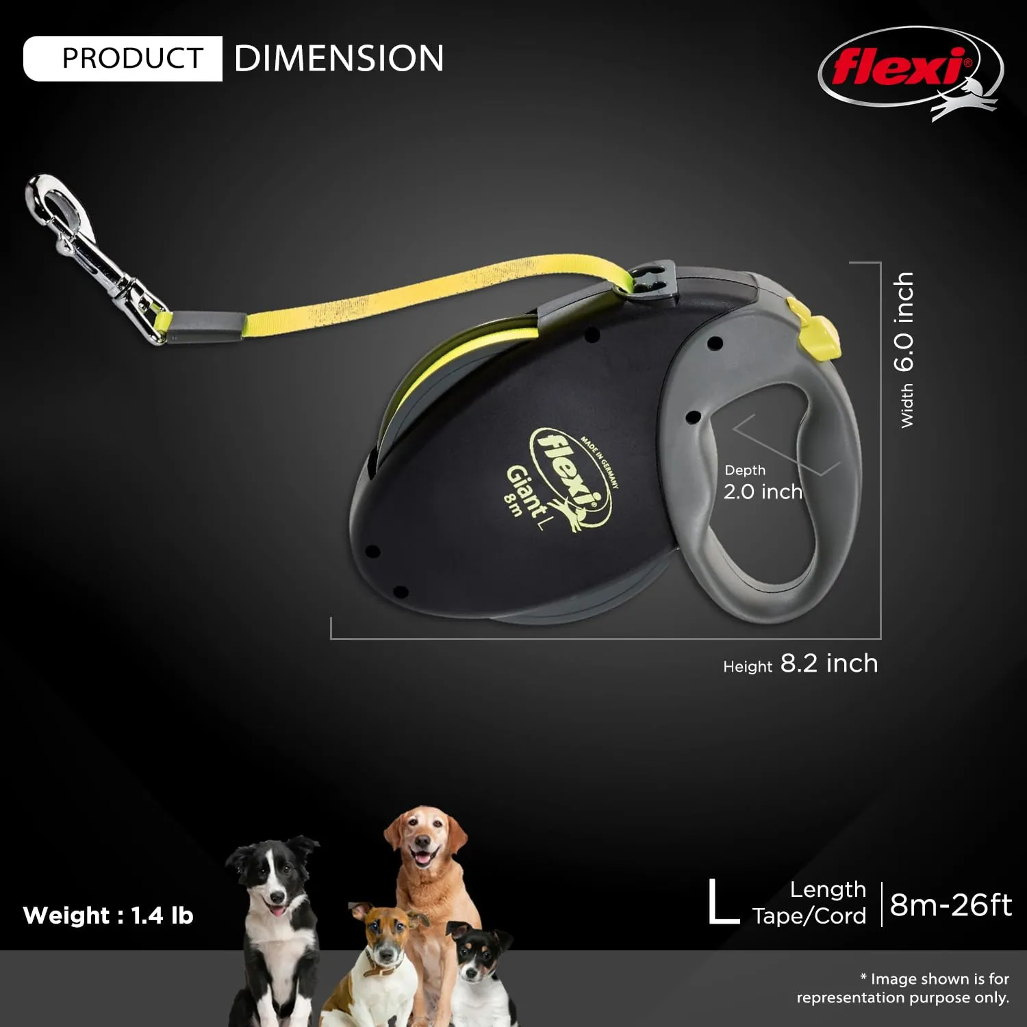 Flexi Guinzaglio Retrattile Gigante per Cani Tape, fino a 50 kg, 7,9 m, Nero - immagine 8