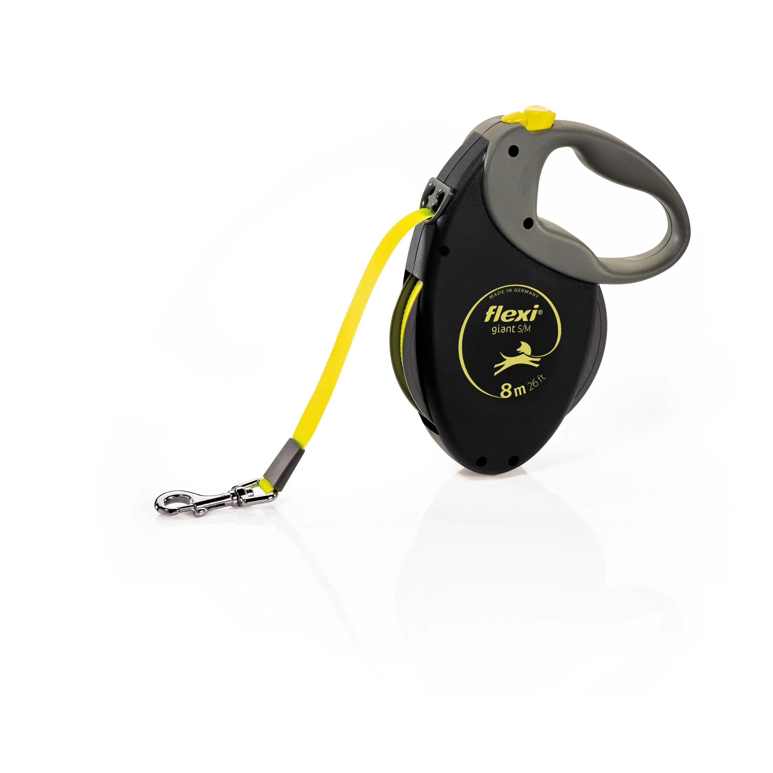 Flexi New Neon Tape Guinzaglio per cani allungabile riflettente, Taglia M, 8 Metri, Nero e Giallo - immagine 1