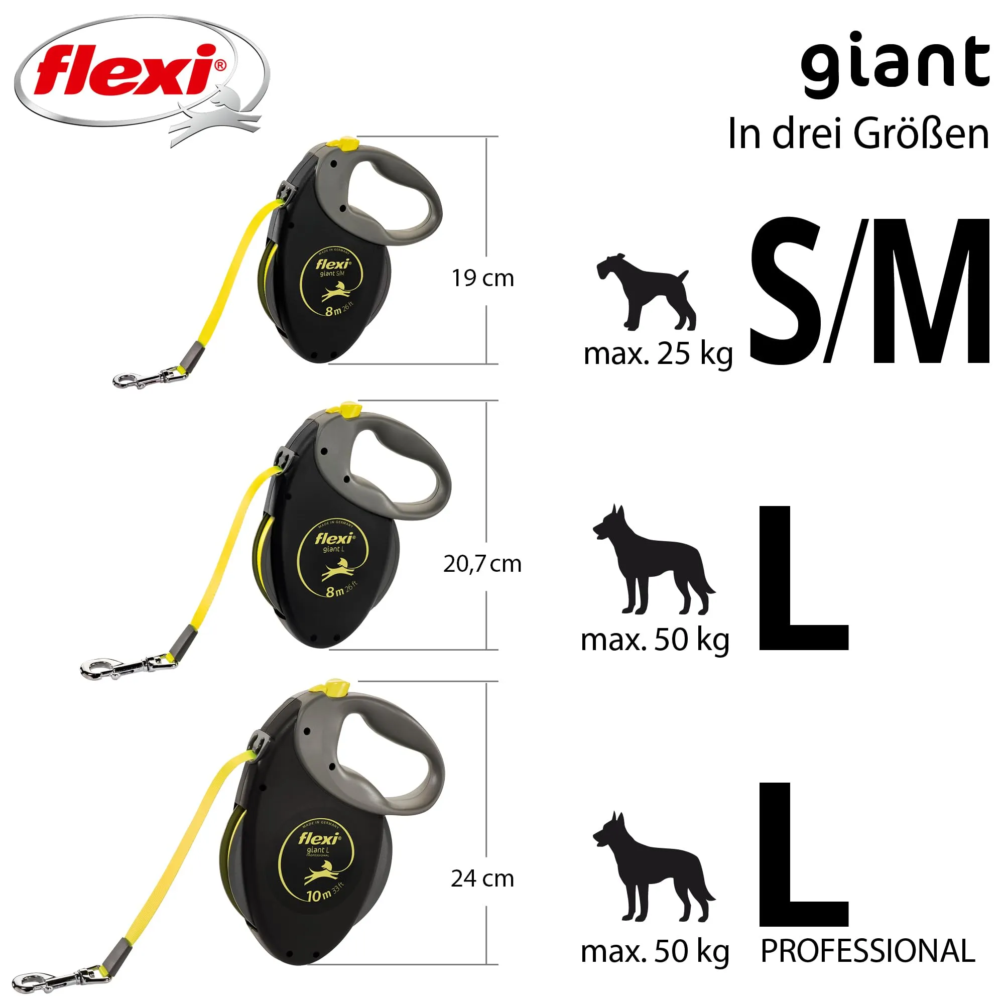 Flexi New Neon Tape Guinzaglio per cani allungabile riflettente, Taglia M, 8 Metri, Nero e Giallo - immagine 3