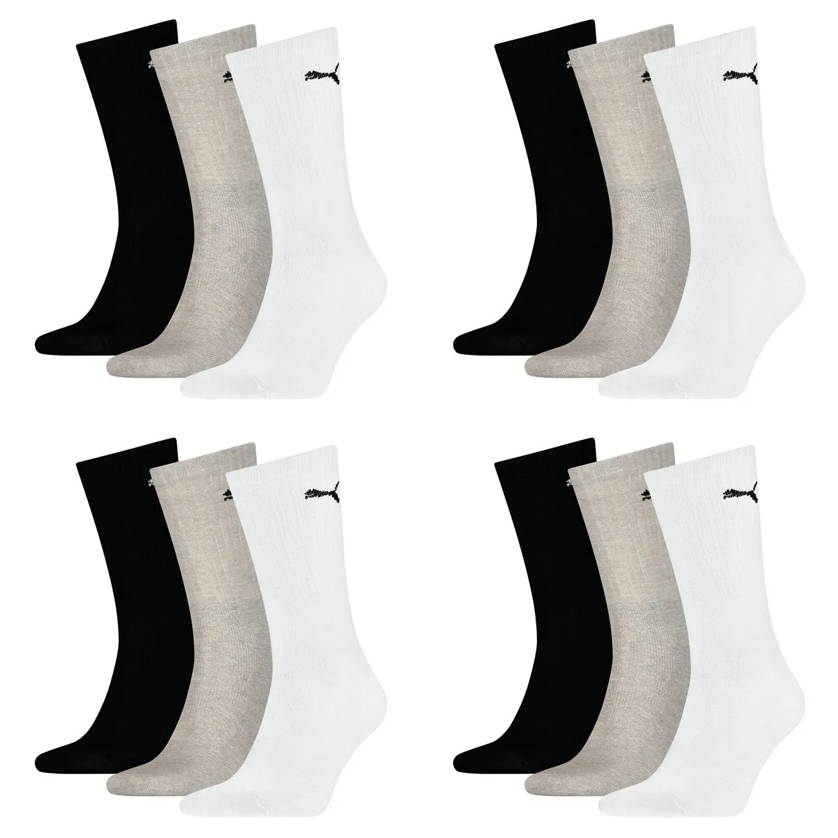 PUMA Unisex Crew Sport Socks 12-Pack - White/Grey/Black, 47-49 - immagine 1