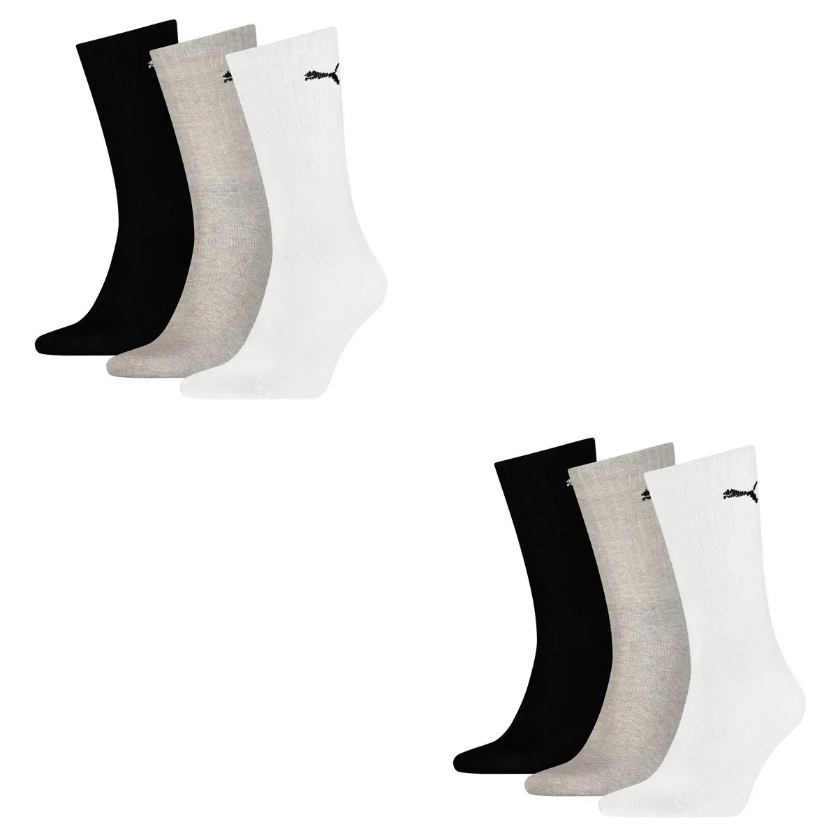 Puma Sport Tennis Socks, 6 Pair, Unisex, White/Grey/Black, Size 39-42 - immagine 1