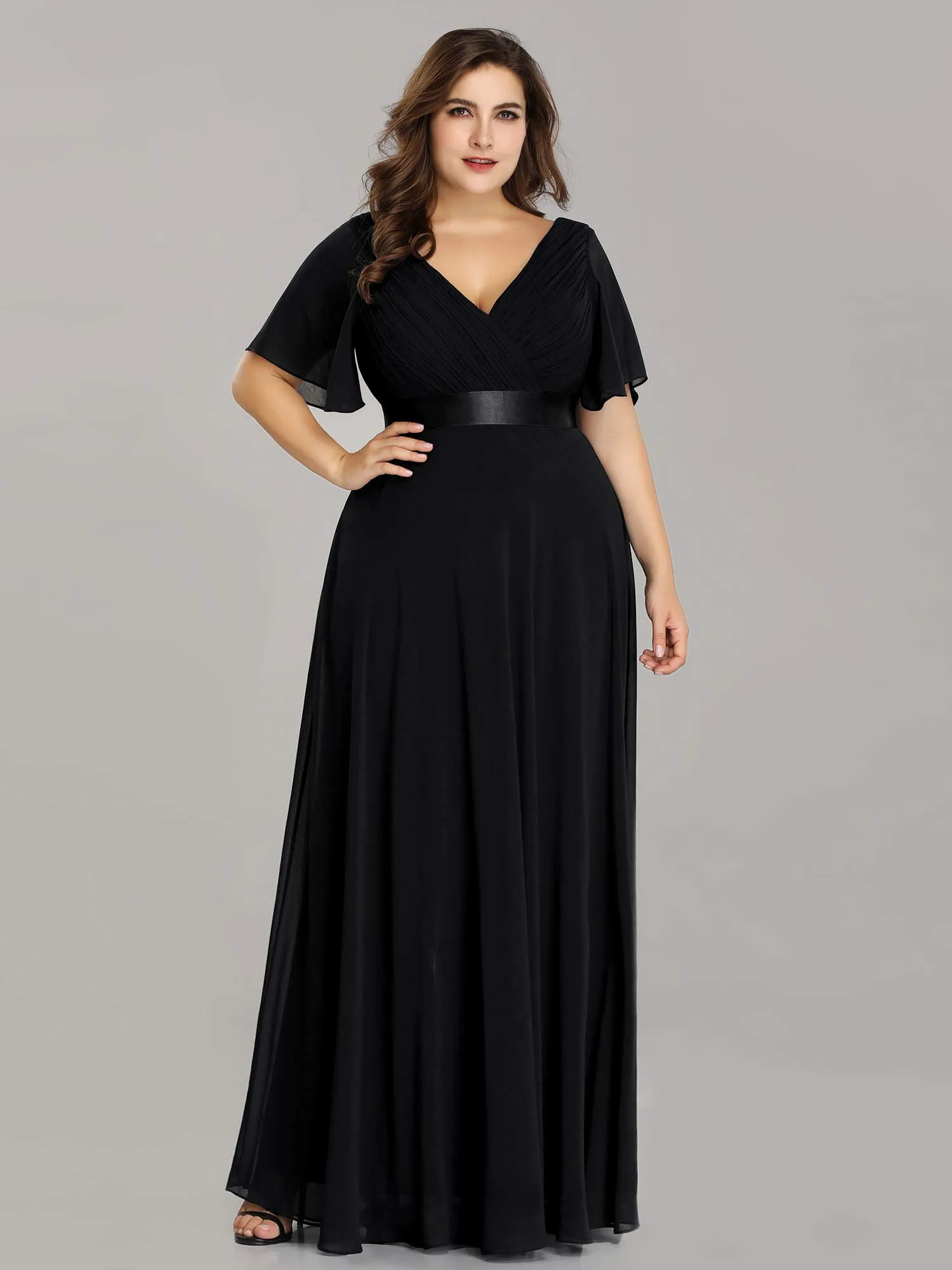 Ever-Pretty Vestito da Sera Donna Stile Impero Linea ad A Scollo a V Maniche Corte Lungo, Nero, 44 - immagine 4