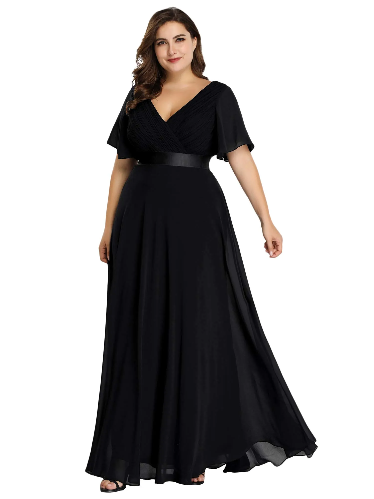 Ever-Pretty Vestito da Sera Donna Stile Impero Linea ad A Scollo a V Maniche Corte Lungo Nero 48 - immagine 1