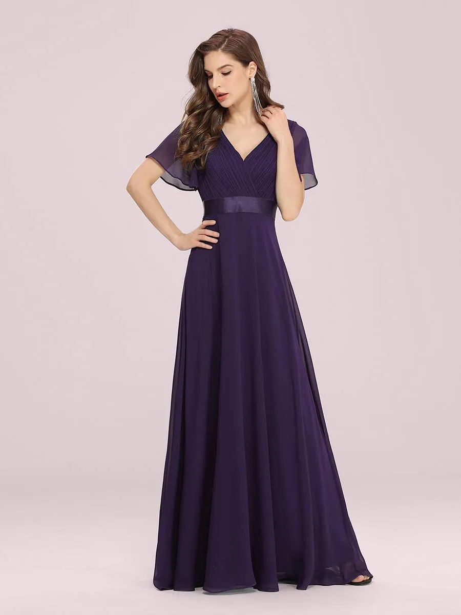 Ever-Pretty Abito da Sera Donna Stile Impero Linea ad A Scollo a V Maniche Corte Lungo Viola Scuro 48 - immagine 7