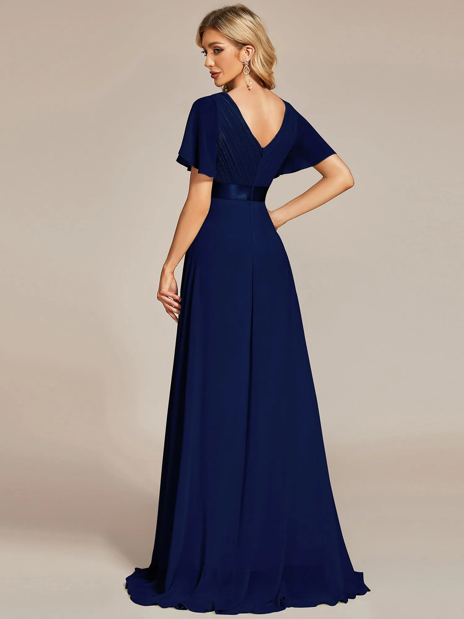 Ever-Pretty Vestito da Ballo Donna Stile Impero Linea ad A Scollo a V Maniche Corte Lungo Blu Navy 48 - immagine 4