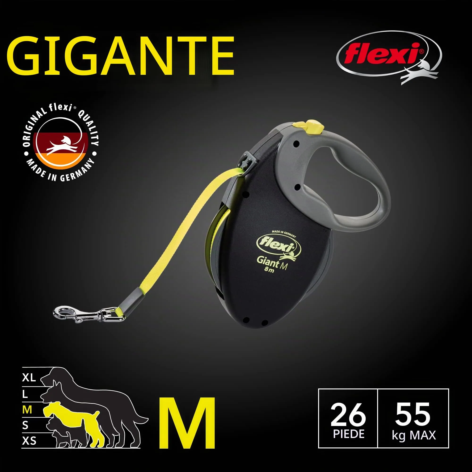 Flexi Giant Tape Guinzaglio Retrattile per Cani di Taglia Media fino a 25 kg, 8 m, Nero - immagine 2