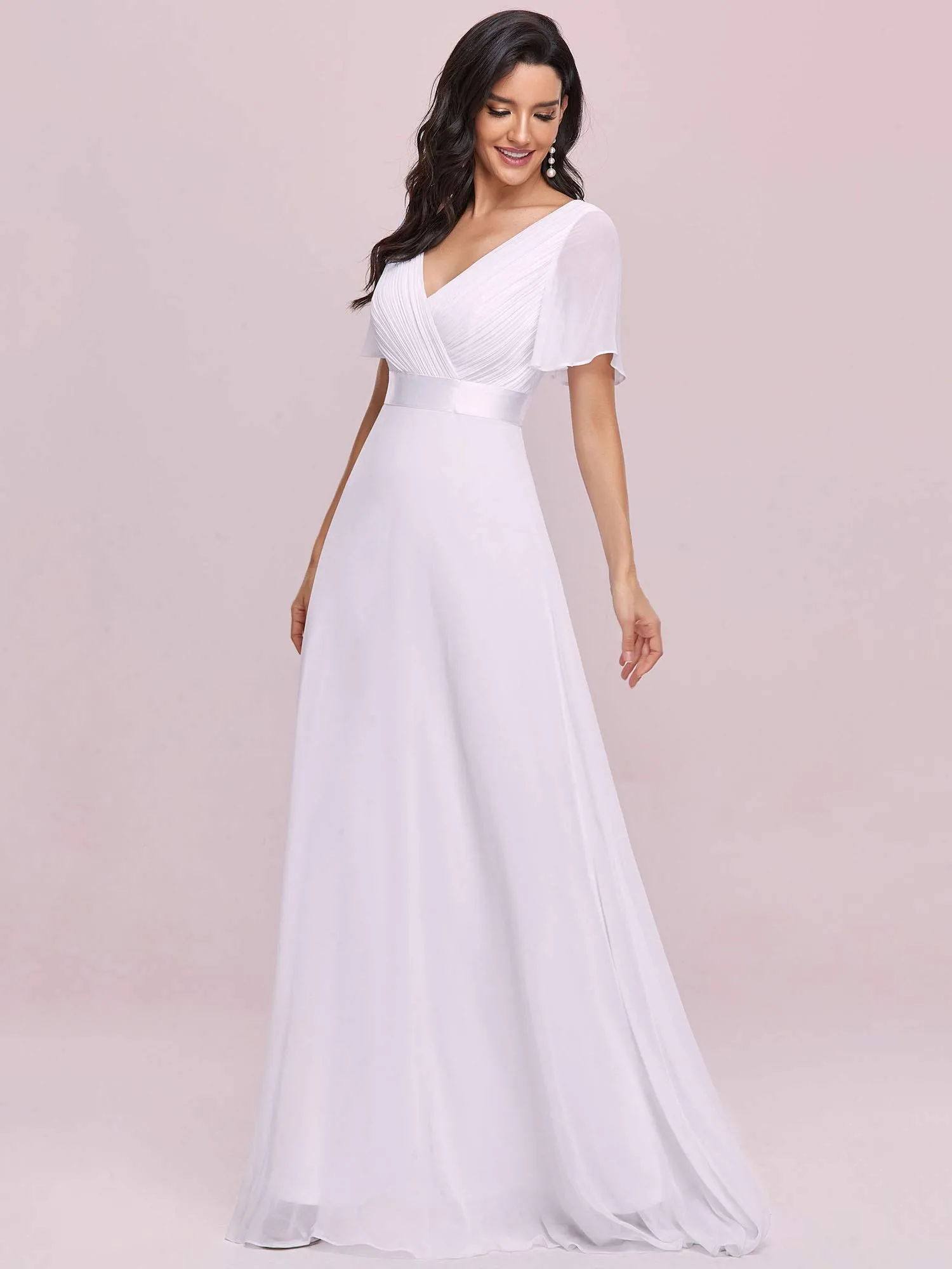 Ever-Pretty Vestito da Sposa Donna Stile Impero Linea ad A Scollo a V Maniche Corte Bianco 38 - immagine 5