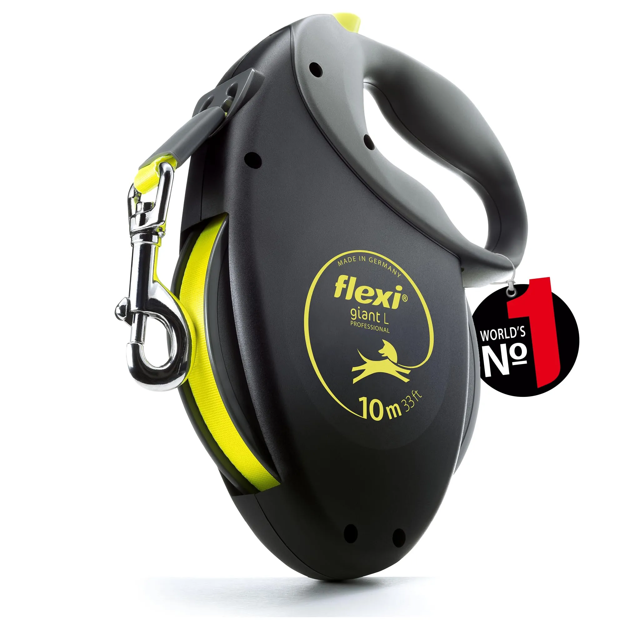 Flexi Giant Professional Guinzaglio Avvolgibile a Fettuccia, Nero/Neon, L - 10m - immagine 1