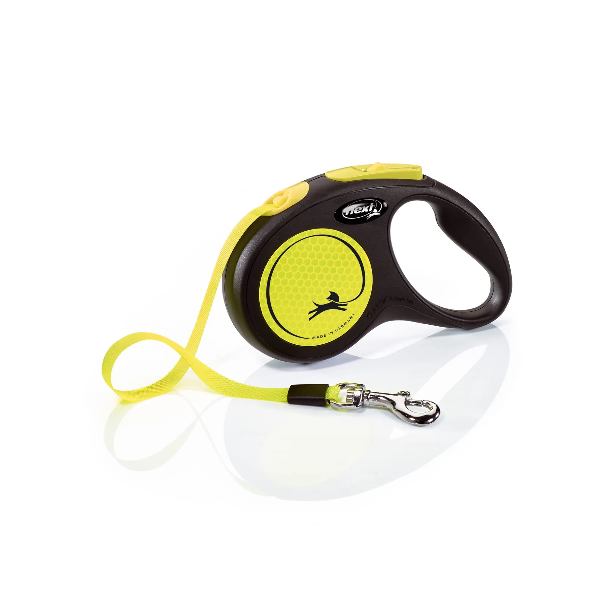 Flexi New Neon Tape Guinzaglio per cani allungabile riflettente, taglia S fino a 15 kg, lunghezza 5 metri, nero e giallo - immagine 1
