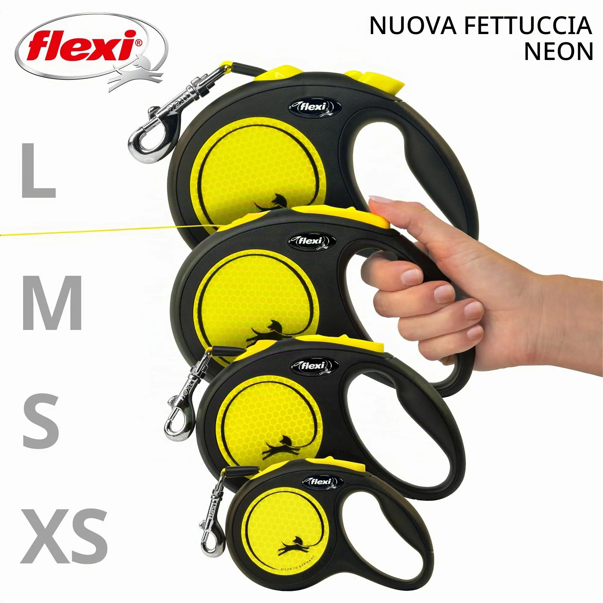 Flexi New Neon Tape Guinzaglio per cani allungabile riflettente, taglia S fino a 15 kg, lunghezza 5 metri, nero e giallo - immagine 6