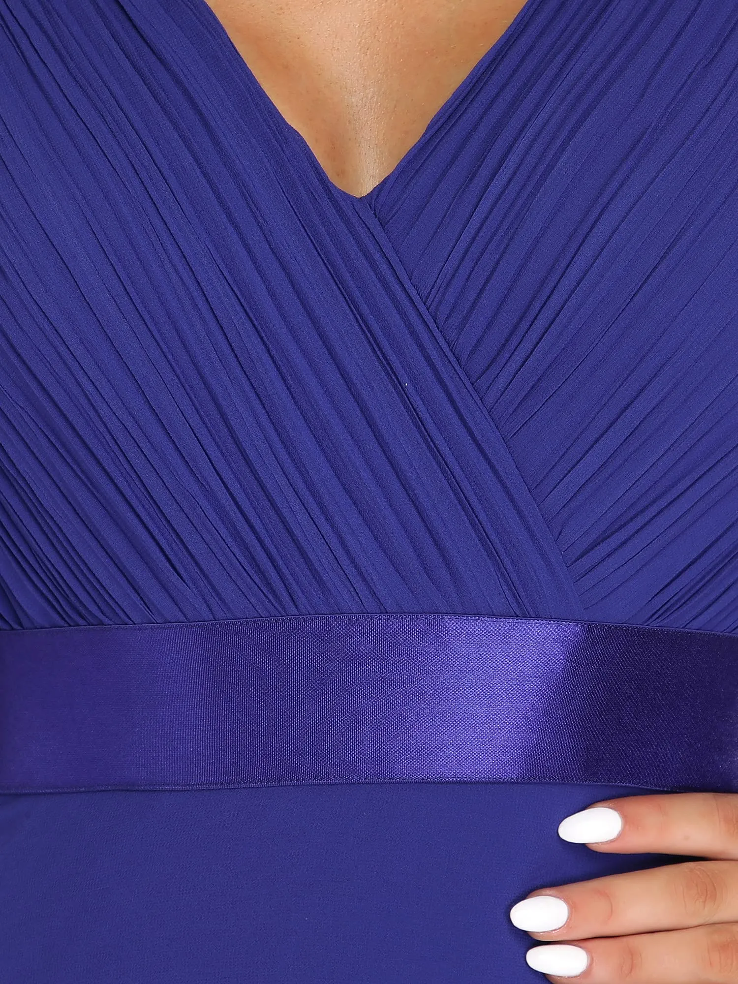 Ever-Pretty Abito da Ballo Donna Stile Impero Linea ad A Scollo a V Maniche Corte Lungo Blu Zaffiro 42 - immagine 4